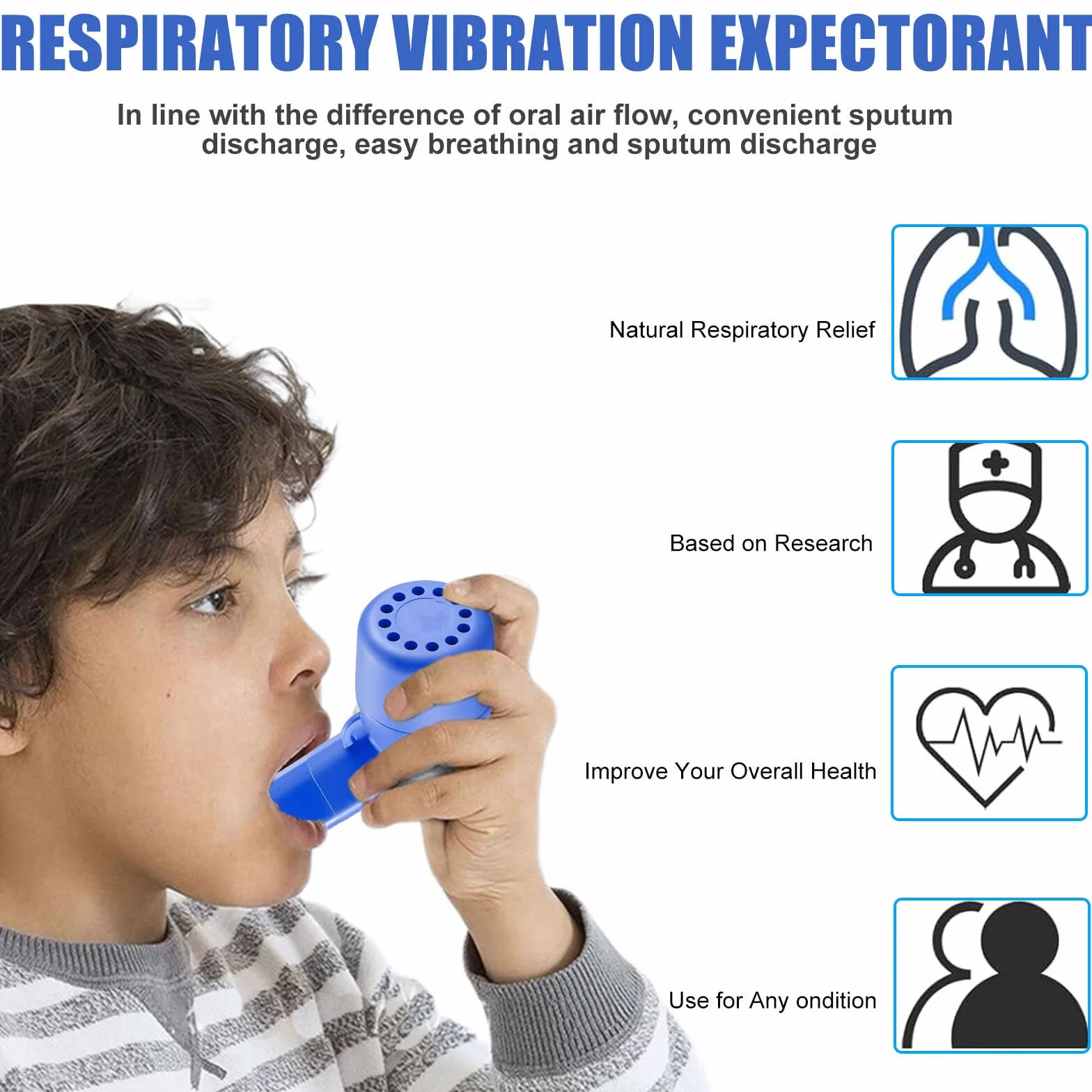 Air Physio oryginalny przyrząd do oddychania, trener płuc, z 3 stalowymi kulkami, urządzenie do usuwania śluzu, dla pacjentów z chorobami układu oddechowego wytwarzającymi śluz (biały + niebieski)