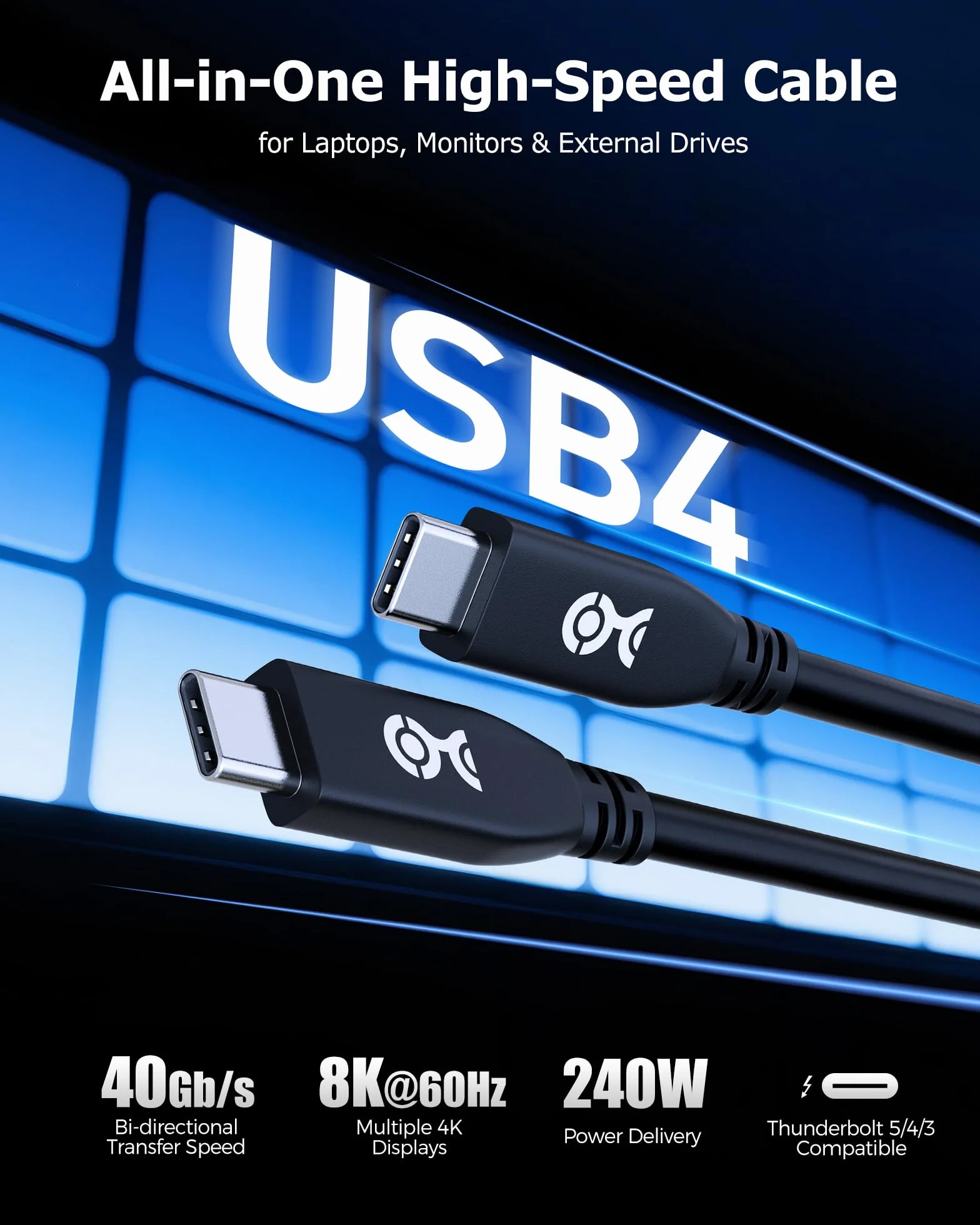Cable Matters kabel USB4 40 Gb/s – 2 m, wideo 8K@60Hz / 4K@240Hz, ładowanie 240W, transfer 40 Gb/s, czarny, zgodny z Thunderbolt 4, MacBook, XPS, Surface Pro