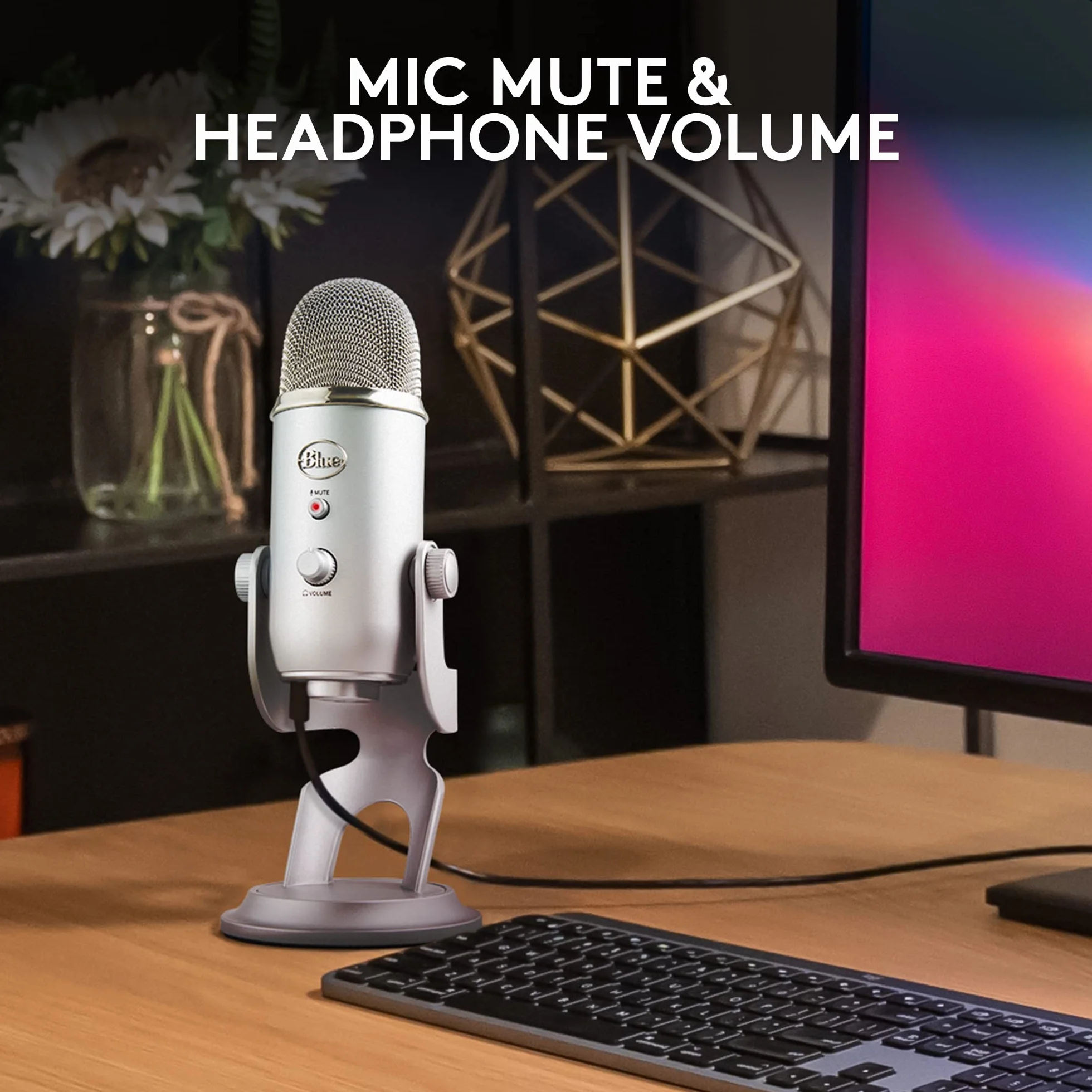 Blue Yeti Mikrofon USB do PC, Mac, Gaming, Streaming, Podkasty, Mikrofon Kondensacyjny do Studio i Komputera, Blue VO!CE, 4 Sposoby Wychwytywania Dźwięku, Plug and Play - Srebro