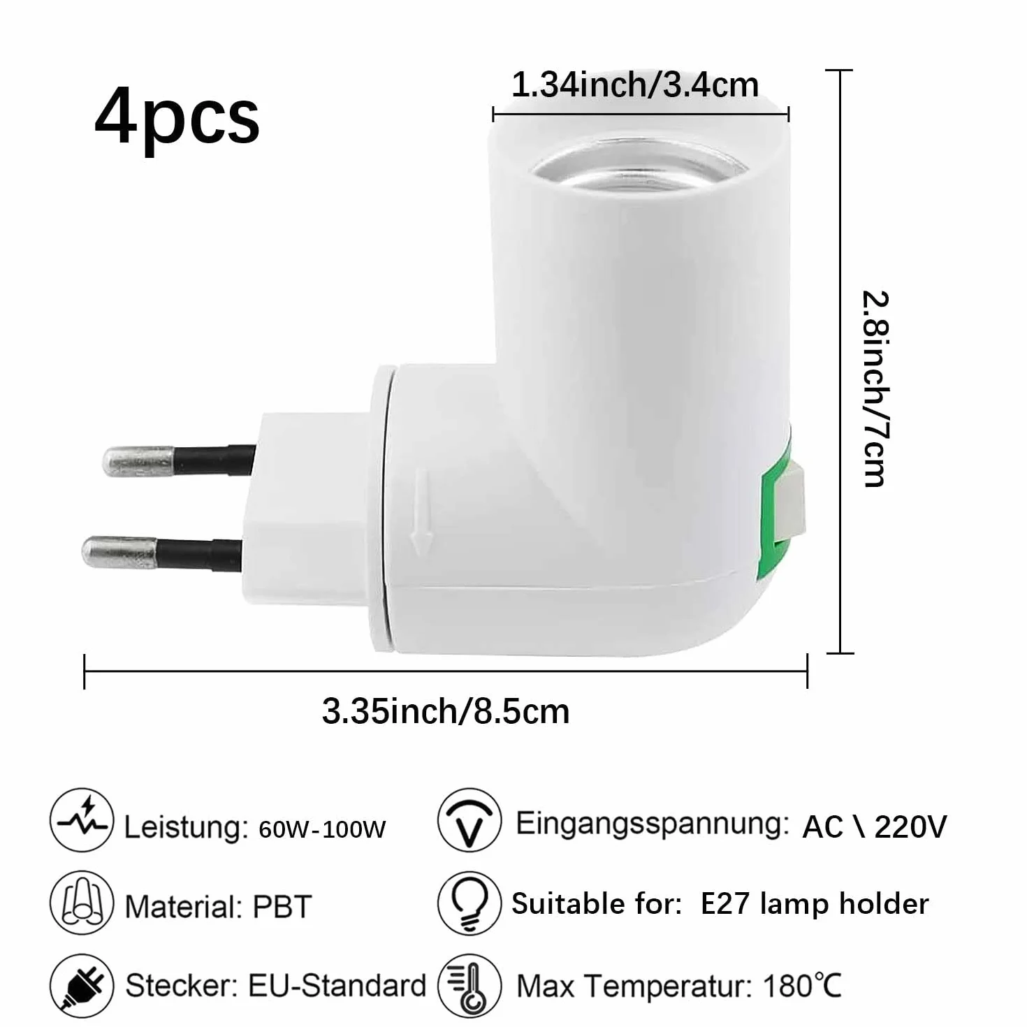 4 gniazda E27 z przełącznikiem, gniazdo budowlane AC 220 V, gniazdo elektryczne do adaptera E27 Lampa ścienna do montażu na ścianie żarówki LED (biały)