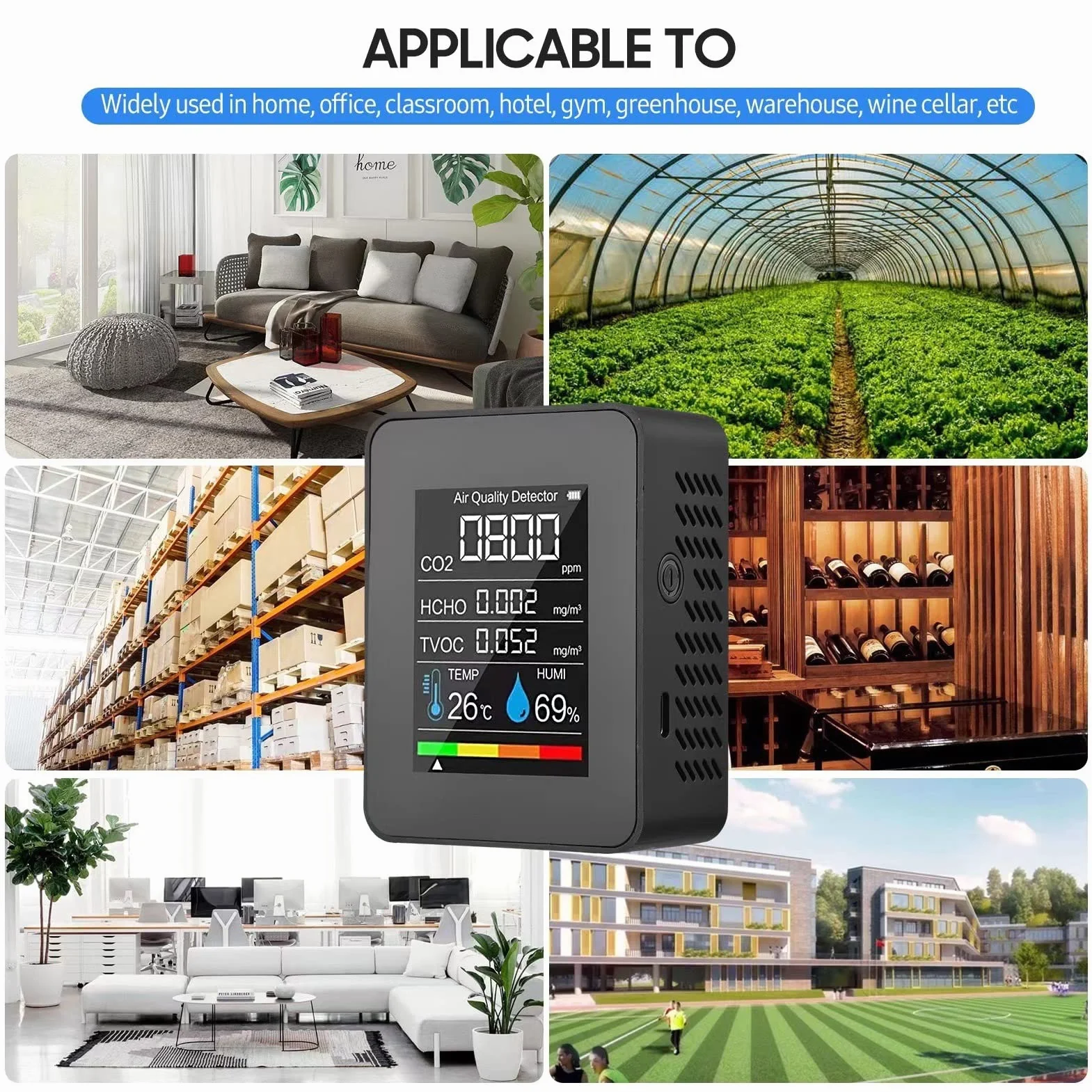 CO2 TVOC HCHO Monitor, Wykrywanie w Czasie Rzeczywistym, Wyświetlacz Ekranu LCD, Kompaktowy Projekt dla Laboratoriów Produkcji Szklarni Rolnictwa