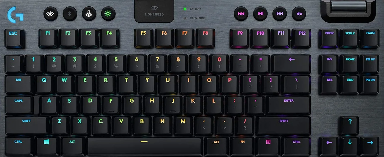 Logitech G 915 TKL Tenkeyless Lightspeed Wireless RGB Mechanical Gaming Keyboard, Przełączniki liniowe Niskoprofilowe Opcje przełącznika, LIGHTSYNC RGB, zaawansowane Wireless i Bluetooth Support -