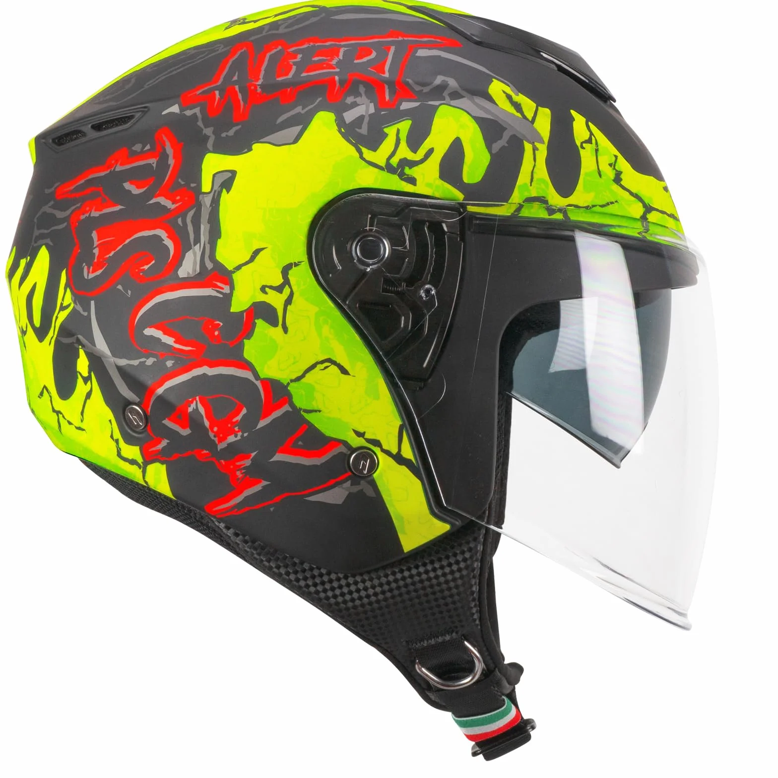 CGM Kask z otwartą twarzą, 126 x IPER ALERT, czarny, neonowo-żółty matowy, XL (60 cm)