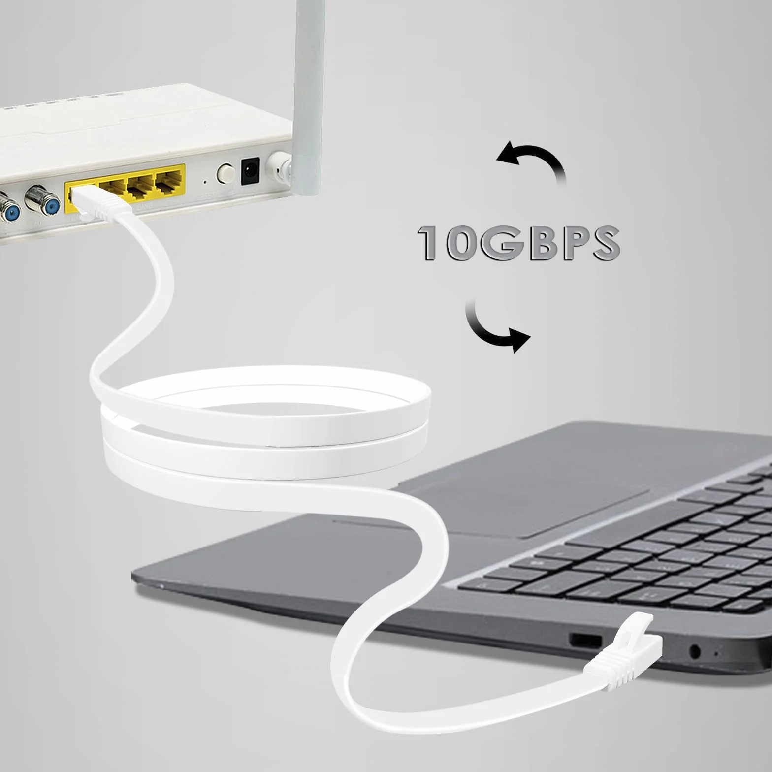 Kabel Ethernet Cat7 10 m płaski RJ45 10 Gb/s LAN biały