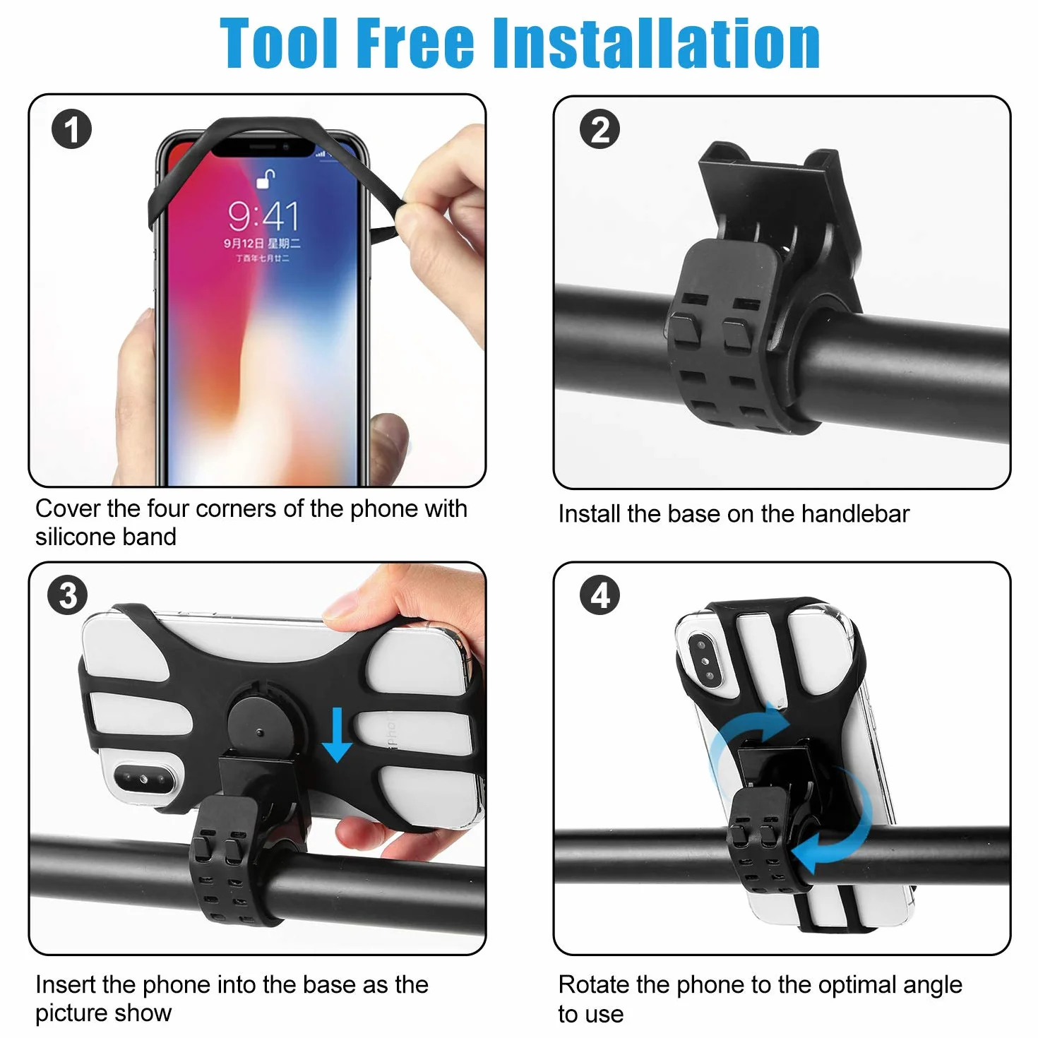 MOSUO Uchwyt na telefon rowerowy obracany 360° regulowany uniwersalny do smartfona 11.4-17.8 cm kompatybilny z iPhone Samsung