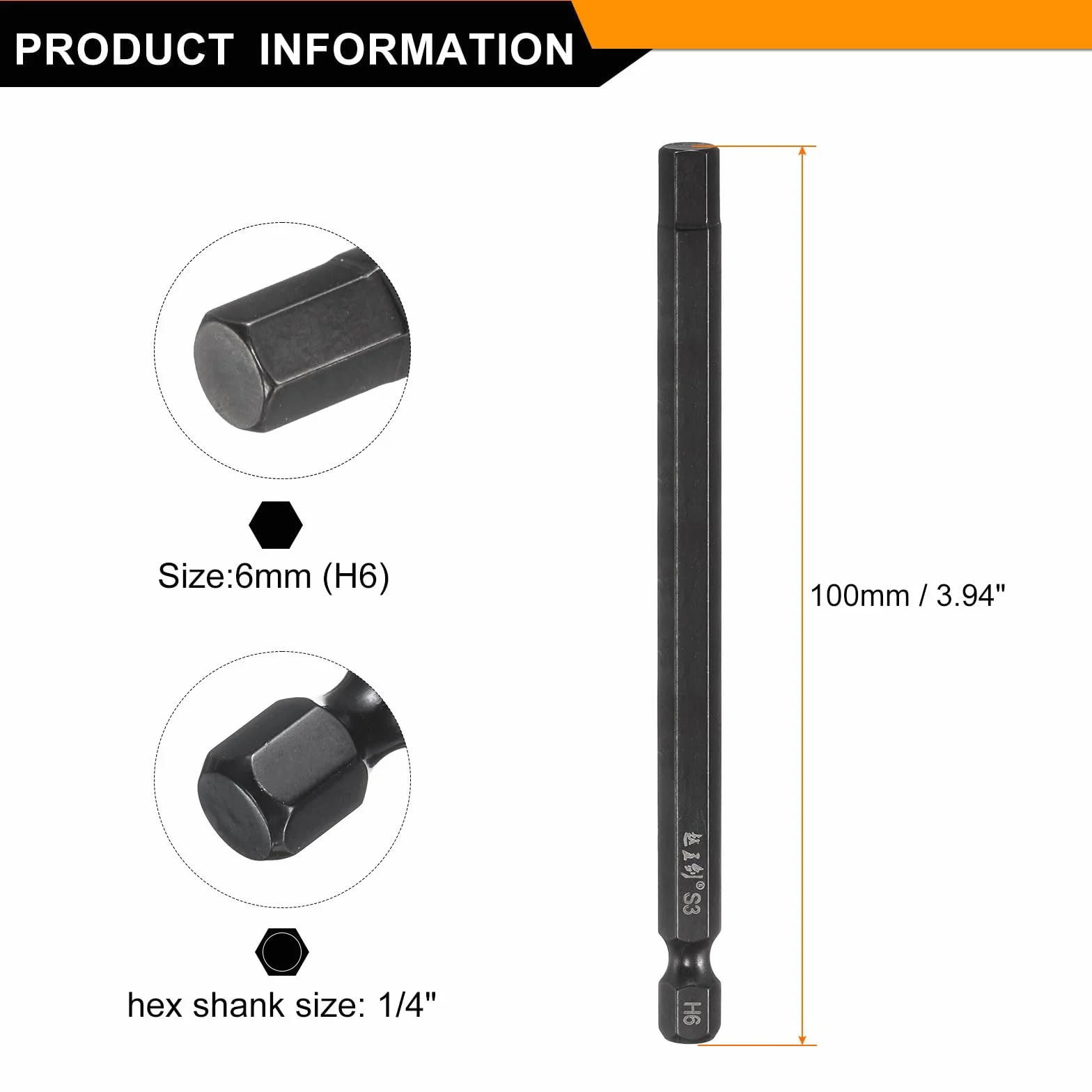 QUARKZMAN 5 sztuk kluczy imbusowych wiertło 6 mm (H6) metryczne 1/4" trzpień sześciokątny 4" (100 mm) długość S3 stal magnetyczny śrubokręt bity standard przemysłowy sześciokątny elektryczny