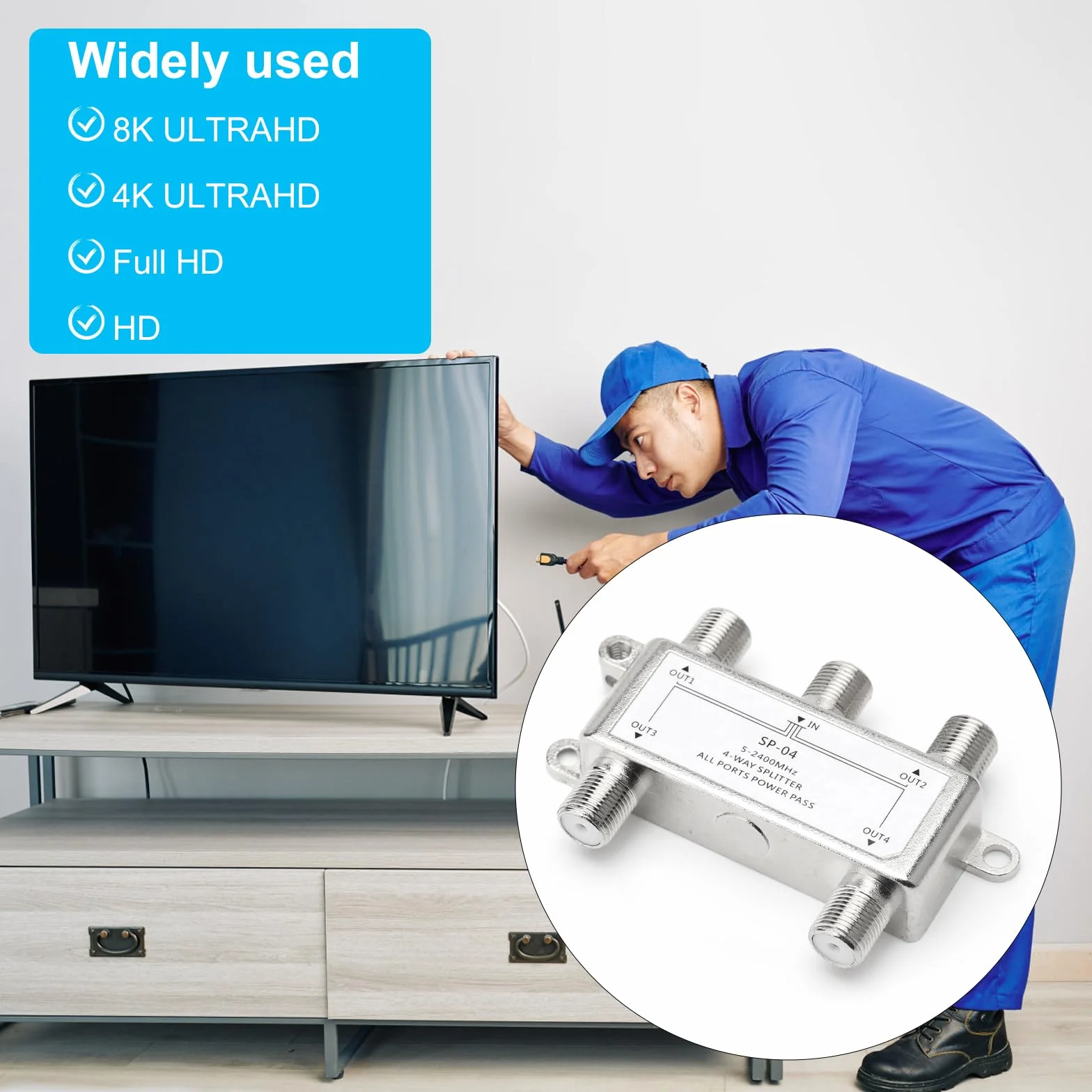 Rozdzielacz satelitarny BKSAT 4-krotny 5-2400MHz DVB-S/S2 DVB-T/T2 DVB-C/C2 HDTV 4K