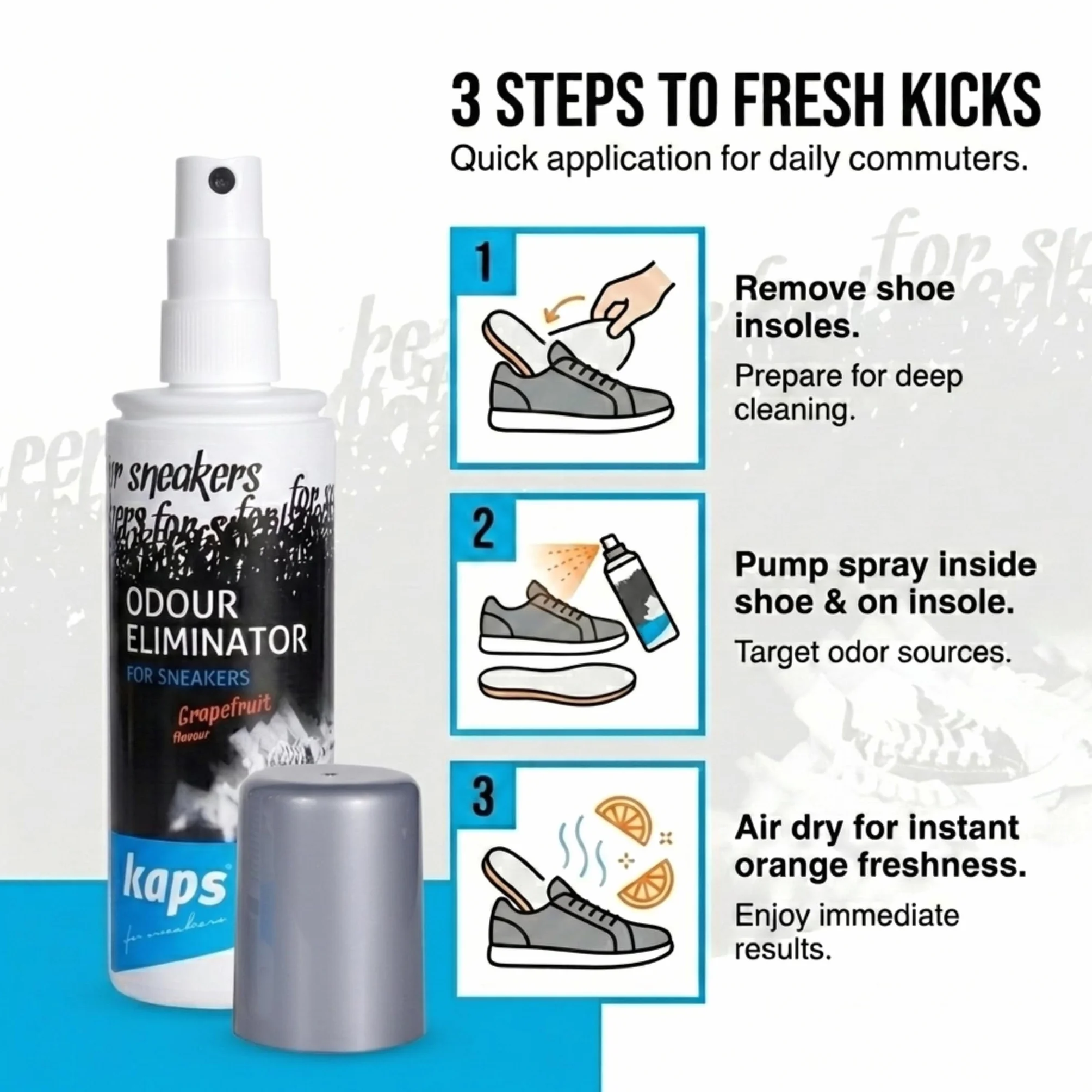 Sneakers Odour Eliminator - Odświeżacz Dezodorant do Sneakersów i Obuwia Codziennego, Zapach grejpfruta, z Nanocząsteczkami Srebra