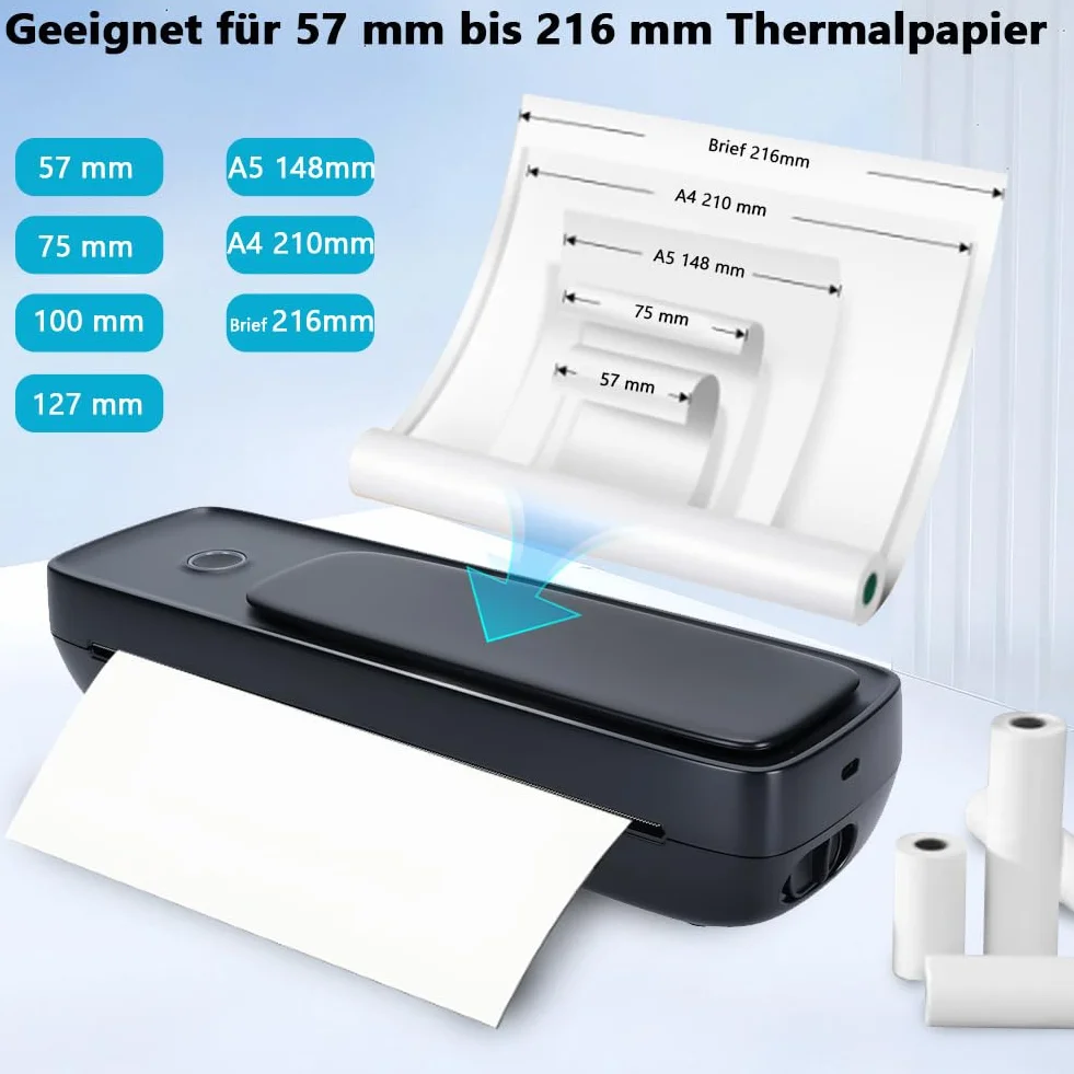 Mobilna drukarka termiczna Bluetooth 300 DPI Inkless, przenośna bezprzewodowa do telefonów Android iOS