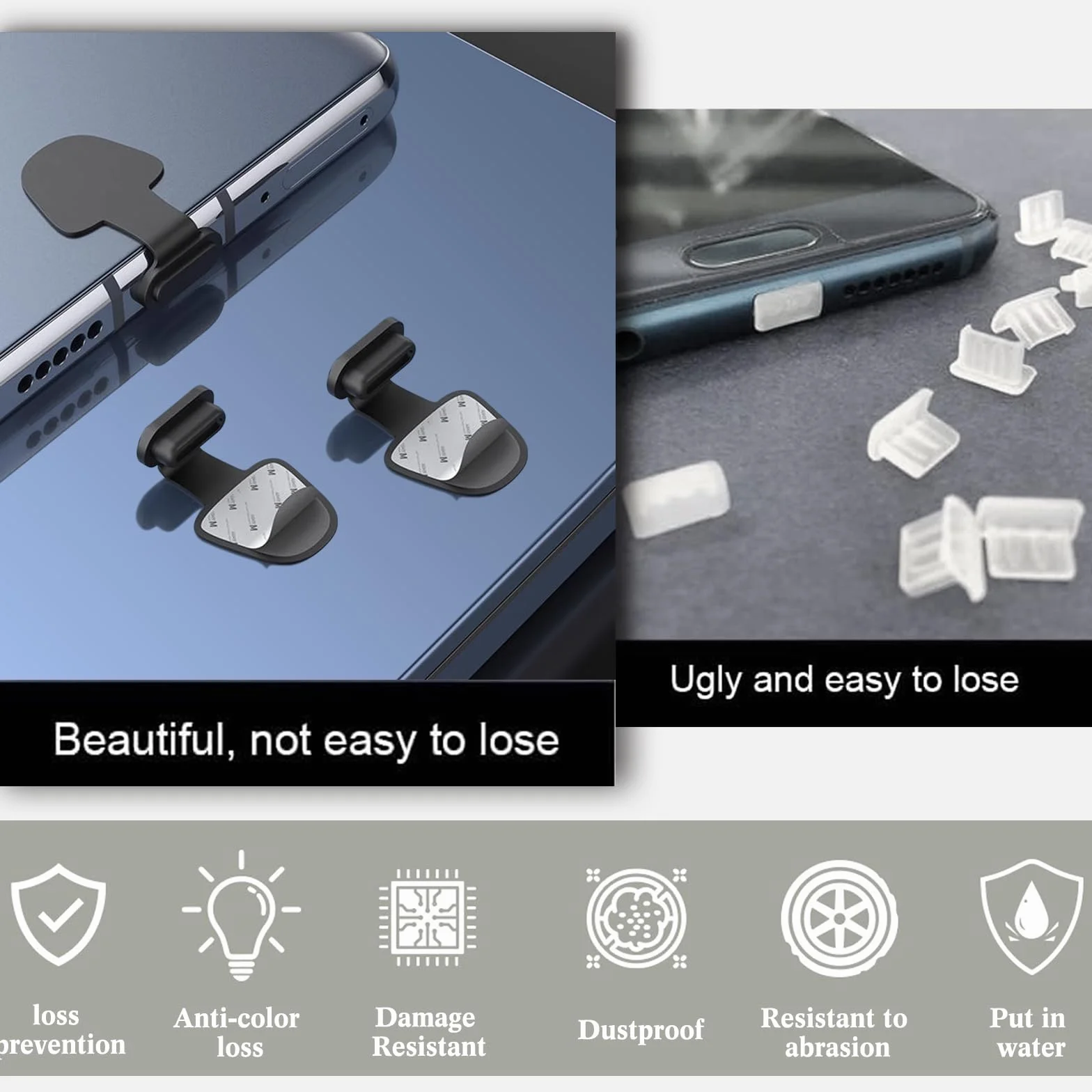 Zestaw 4 nakrętek do portu USB Type C, nakrętki przeciwpyłowe do telefonu z portem ładowania typu C, chroniące Twoje urządzenia przed kurzem i utratą, osłony anty-pył i anty-utrata