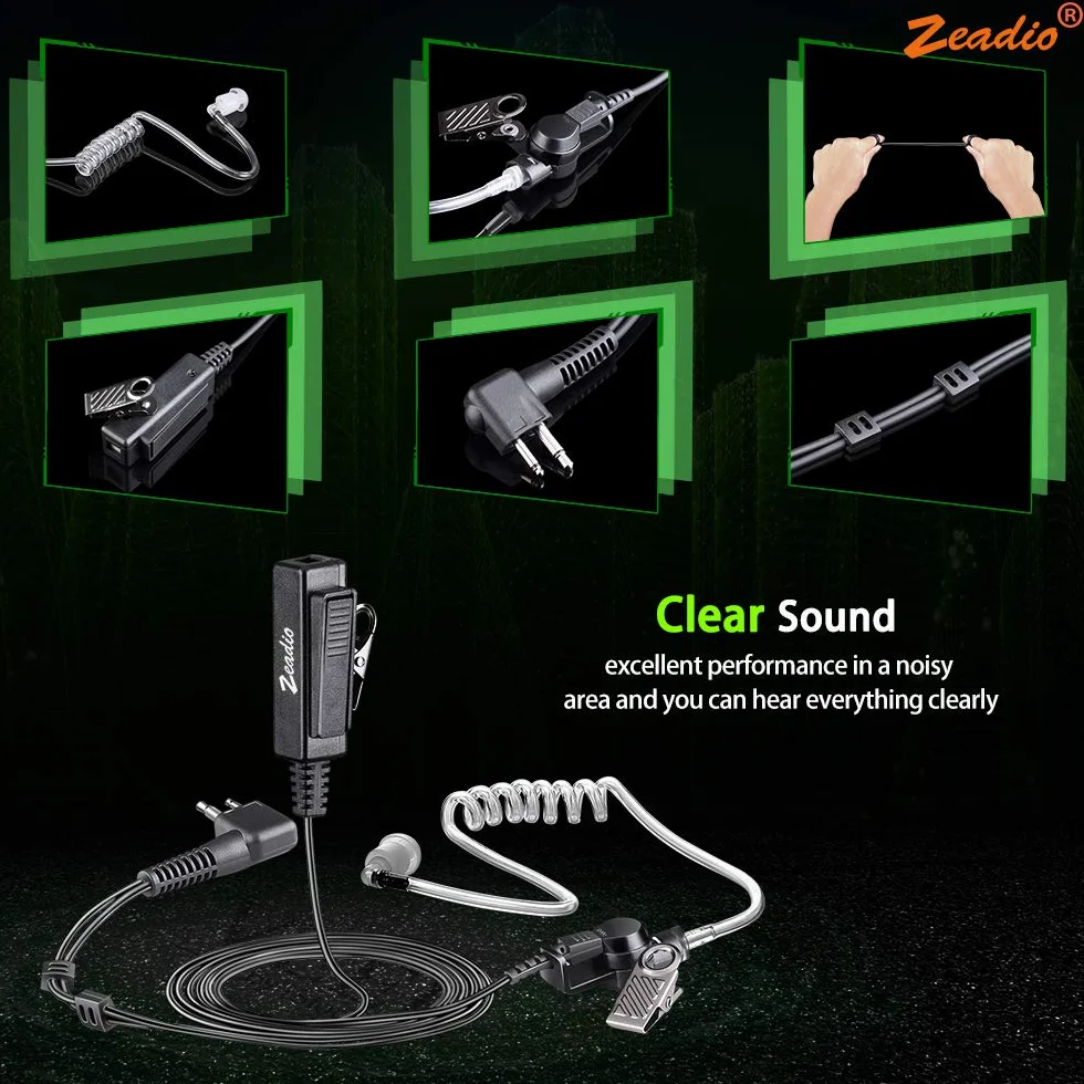 zeadio Surveillance Covert Air Acoustic Tube Walkie Talkie słuchawki z mikrofonem Push-To-Talk do Motorola 2-pinowego radia dwukierunkowego