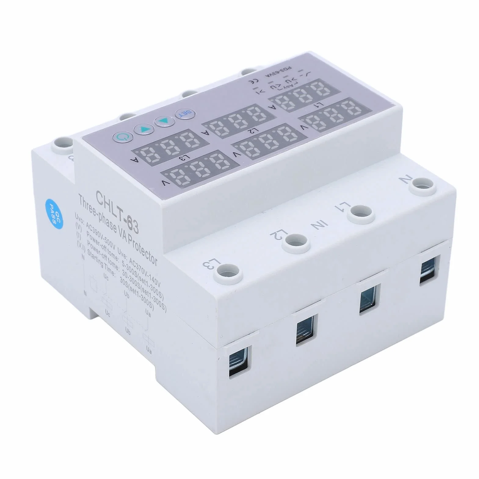 3-fazowy Woltomierz Amperomierz na Szynie DIN Multi Tester, AC 390-500 V Automatyczne Zabezpieczenie Nadnapięciowe Nadprądowe(63A)