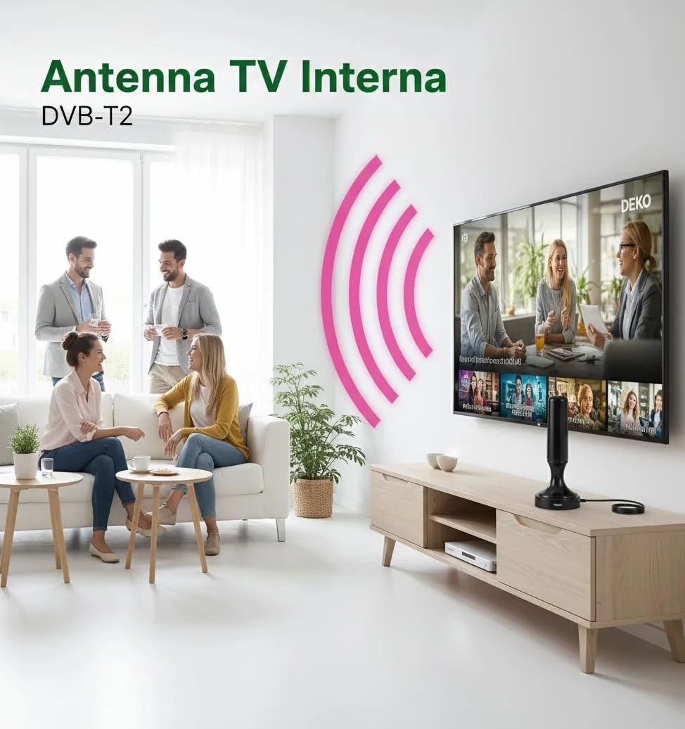 DEKO Antena DVB-T DVB-T2 ze wzmacniaczem, pokojowa HDTV, duży zasięg 360°, podstawa magnetyczna, kabel 5 m, 4K