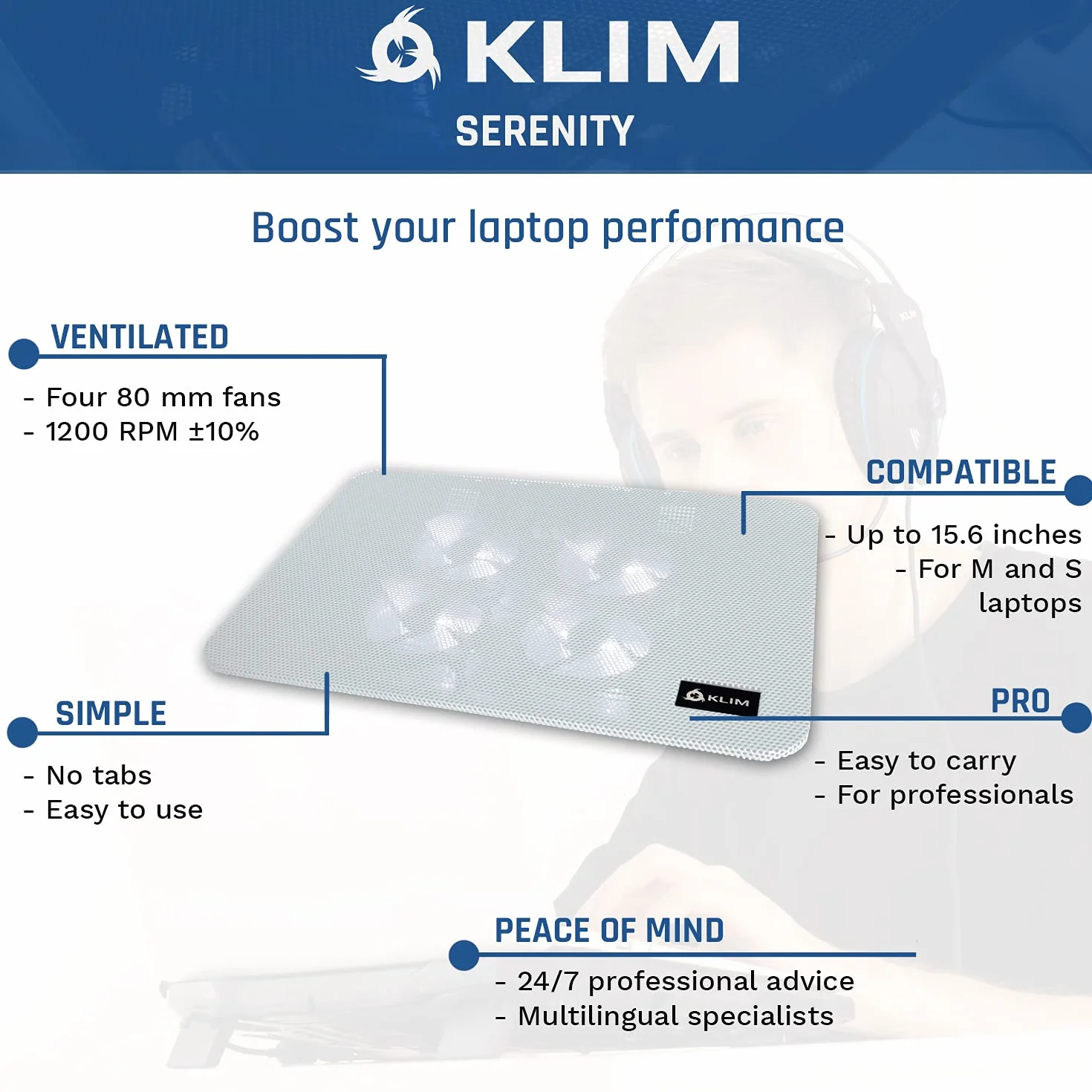 KLIM Serenity Stojak chłodzący do laptopa 11-15,6 cala Metalowa siatka Cicha podkładka Biały