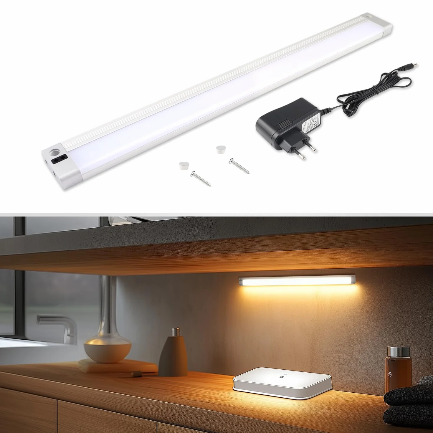 da LIGHT Lampa LED do zabudowy podszafkowej z czujnikiem 26 V, 4 W, 320 lm, 4000 K, naturalna biel, lampa kuchenna, przełącznik bezdotykowy, czujnik podczerwieni, listwa kuchenna, oświetlenie szafki