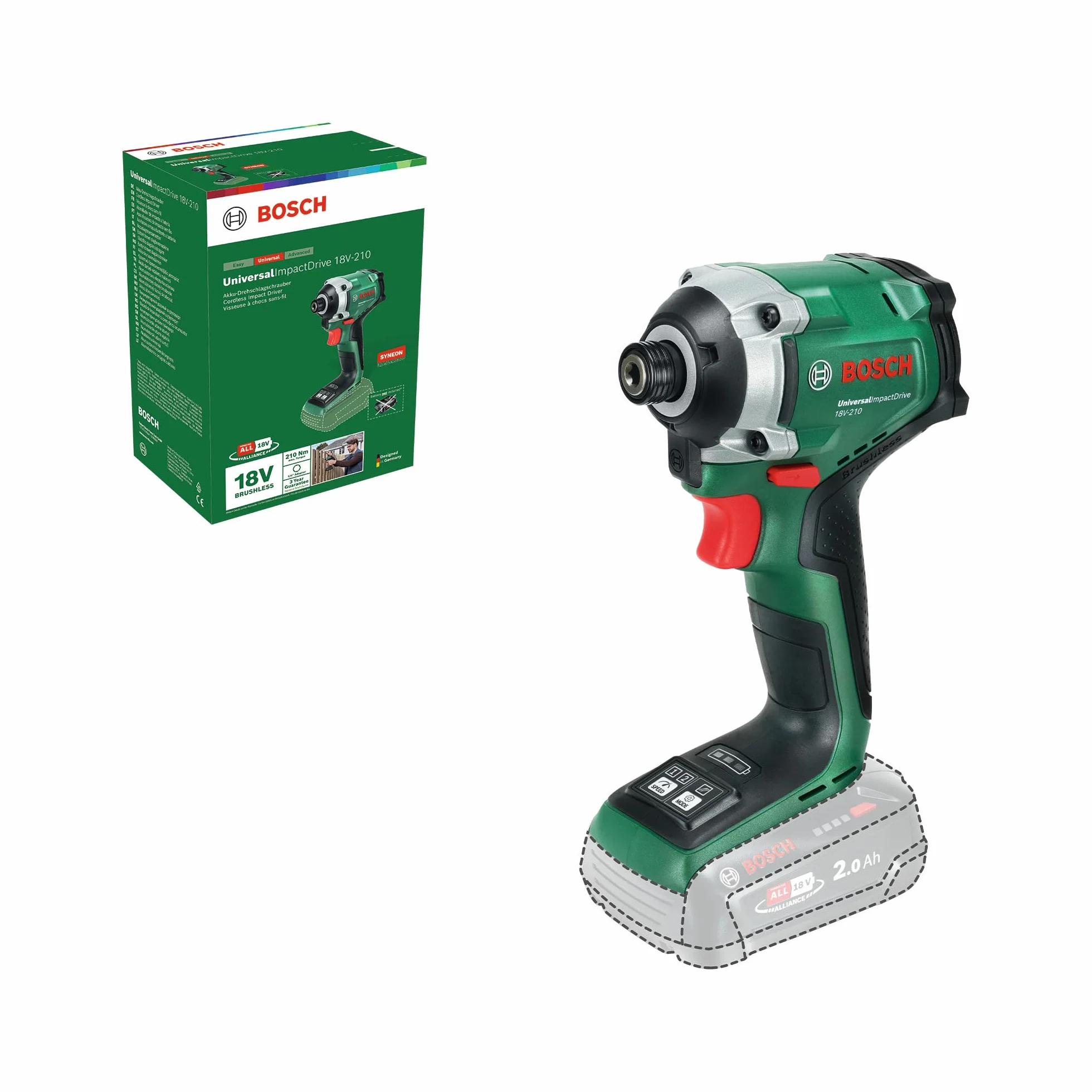 Bosch 18V System Akumulatorowa wkrętarka udarowa UniversalImpactDrive 18V-210 (wydajna, kompaktowa wkrętarka udarowa do obróbki drewna)