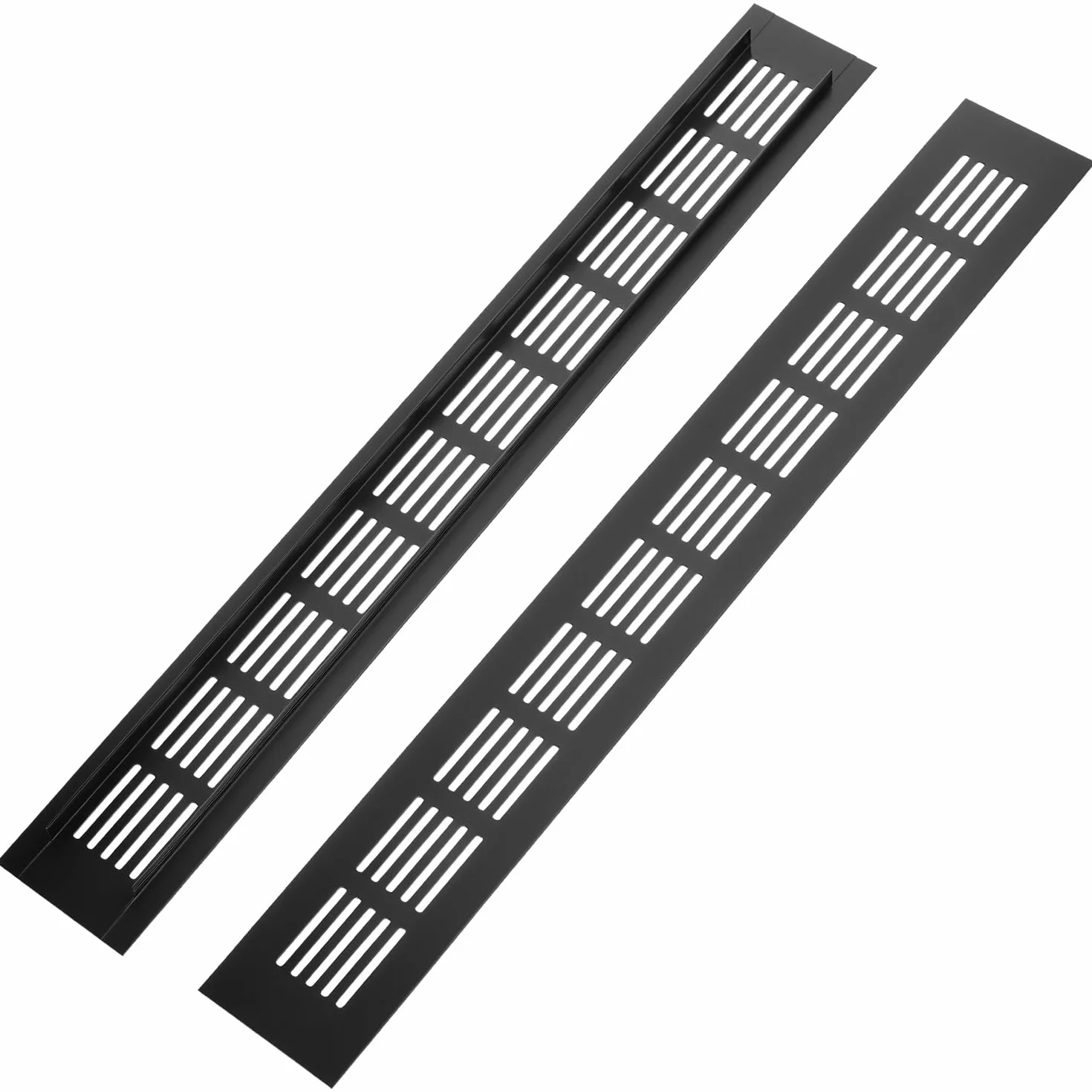 QWORK® 2 sztuki kratek wentylacyjnych 400 x 50 mm aluminium - czarny prostokątny kratka wentylacyjna do szaf, kuchni i łazienki - napowietrzanie drzwi i mebli ze śrubami