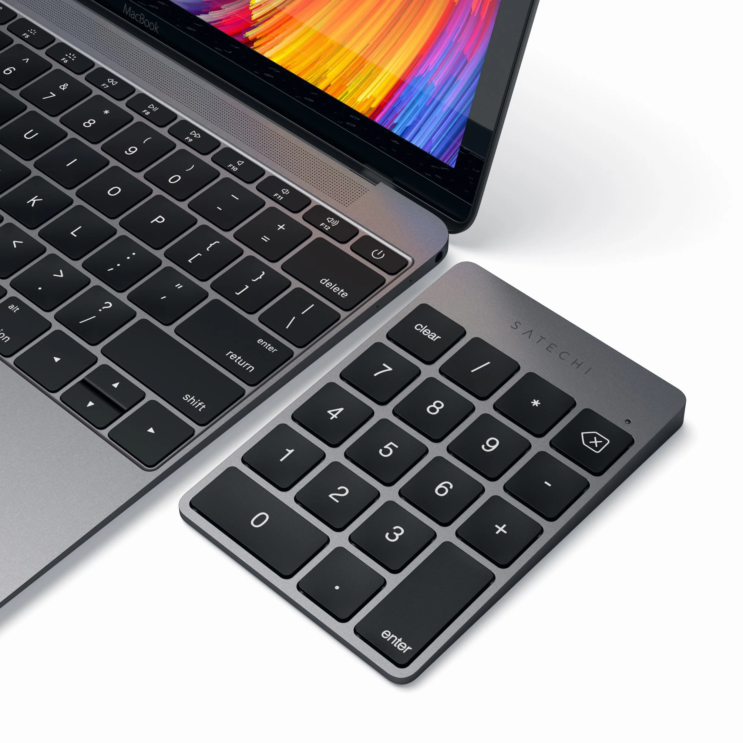 SATECHI Smukła aluminiowa bezprzewodowa klawiatura Bluetooth - rozszerzenie o 18 klawiszy do wprowadzania danych Excel do iMac, MacBooka Pro, iPad, iPhone, Lenovo i innych (kosmiczna szara)