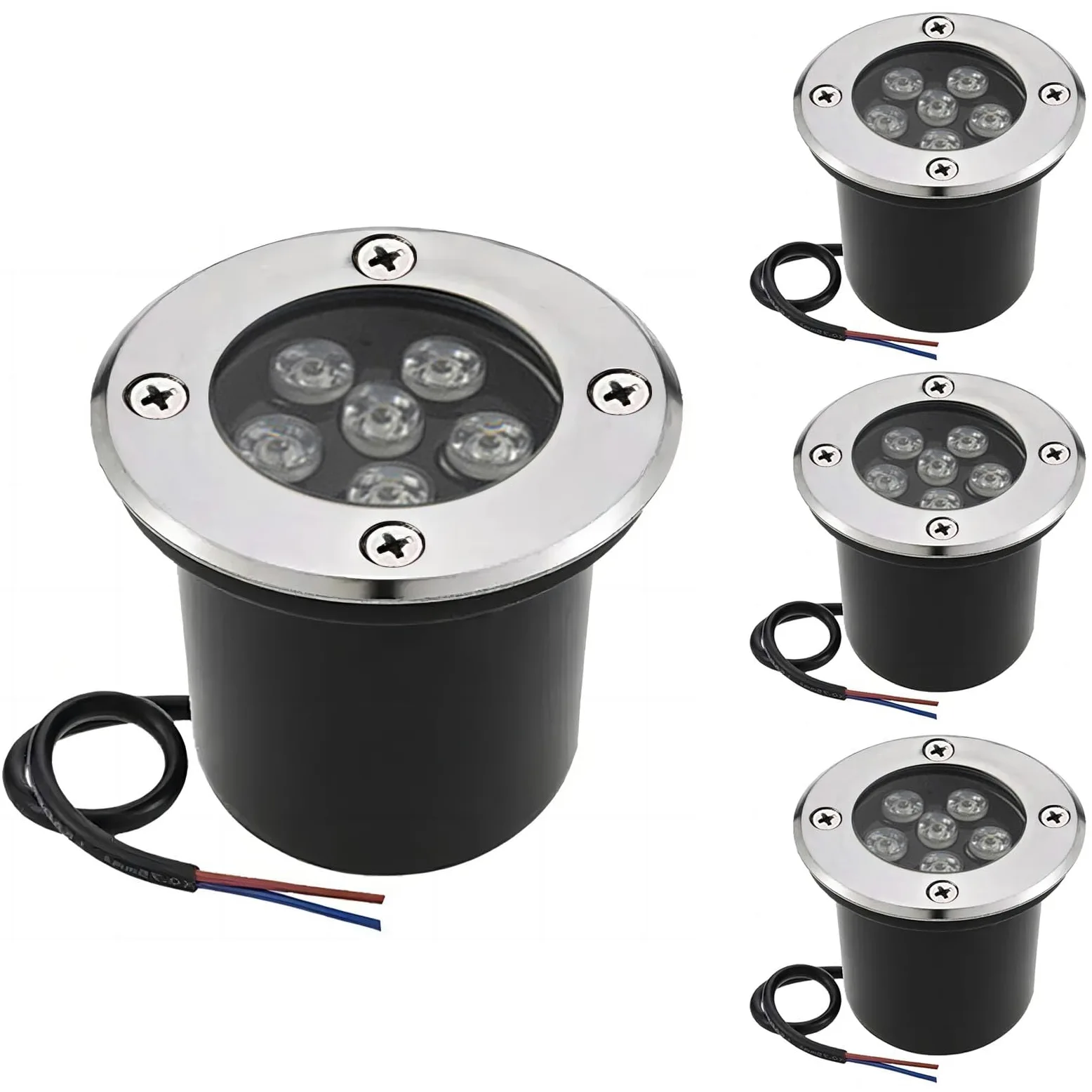 Lampy podłogowe LED zasilane prądem sieciowym, oświetlenie zewnętrzne, 6 W, 12 V, 24 V, IP67, wodoszczelne, niskie napięcie, do ogrodu, na podjazd, taras, 4 sztuki (zimna biel)