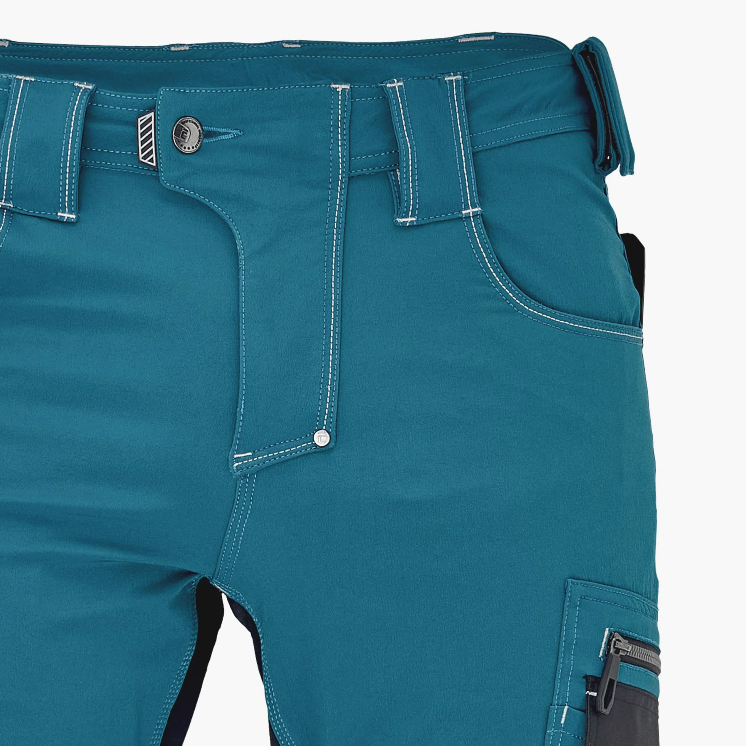 CERVA Neurum PFM PFM Elastyczne spodnie robocze slim fit z wieloma kieszeniami ze wzmocnieniem Cordury na kolanach i odblaskowymi detalami Rozmiar 50, Petrol Blue