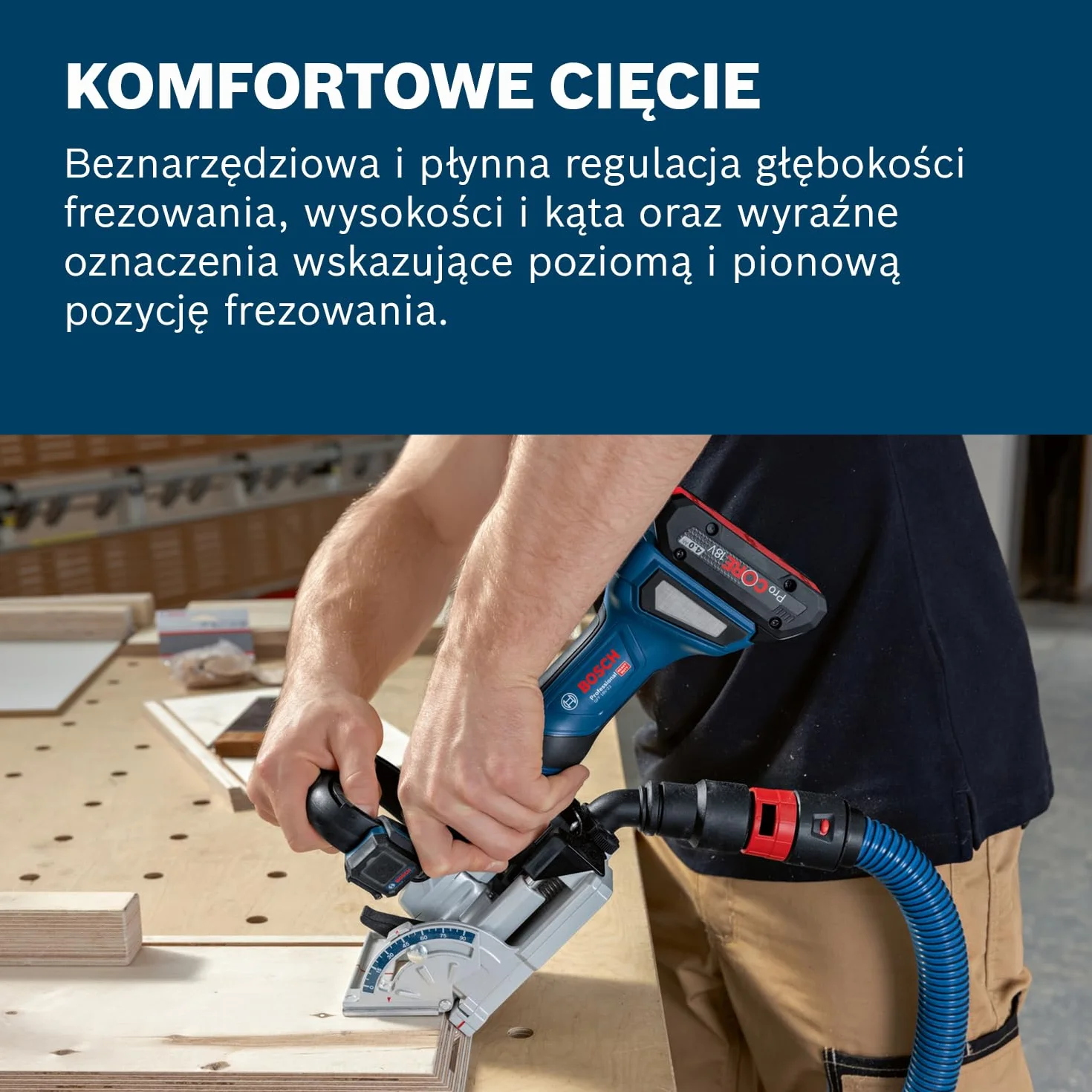 System profesjonalny 18 V firmy Bosch: lamelownica akumulatorowa GFF 18V-22 (frez tarczowy Ø 105 mm, worek na pył, płyta nasadzana, klucz widełkowy, wypełnienie, walizka L-BOXX, bez akum./ładowarki)