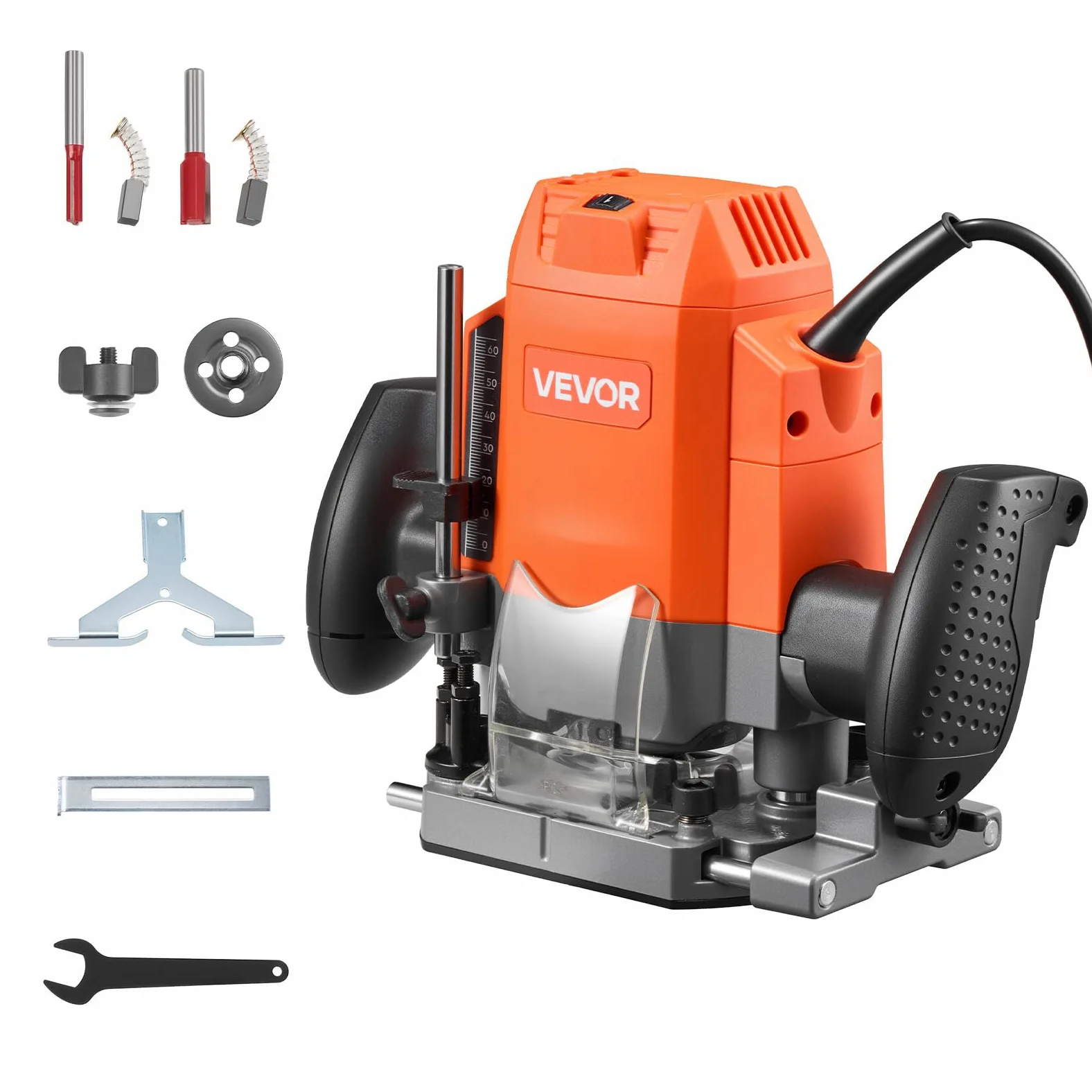 VEVOR Frezarka górnowrzecionowa, 1200 W, regulacja prędkości obrotowej, frezarka górnowrzecionowa, frezarka krawędziowa z podstawą zanurzeniową, odsysanie pyłu i prowadnica równoległa, do obróbki