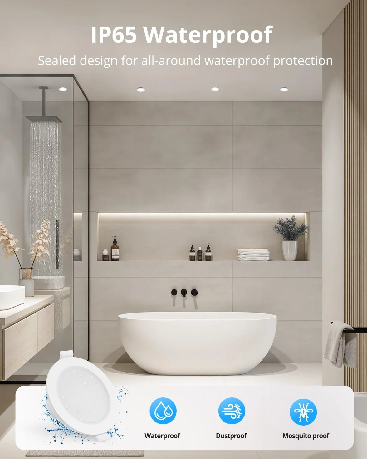 Gr4tec Reflektor łazienkowy LED, IP65, 20 sztuk, bardzo płaskie, białe neutralne, 4000 K, 5 W, 400 lm, wpuszczana reflektor 220 V, otwór 68–80 mm, wpuszczana lampa sufitowa LED do salonu, kuchni,