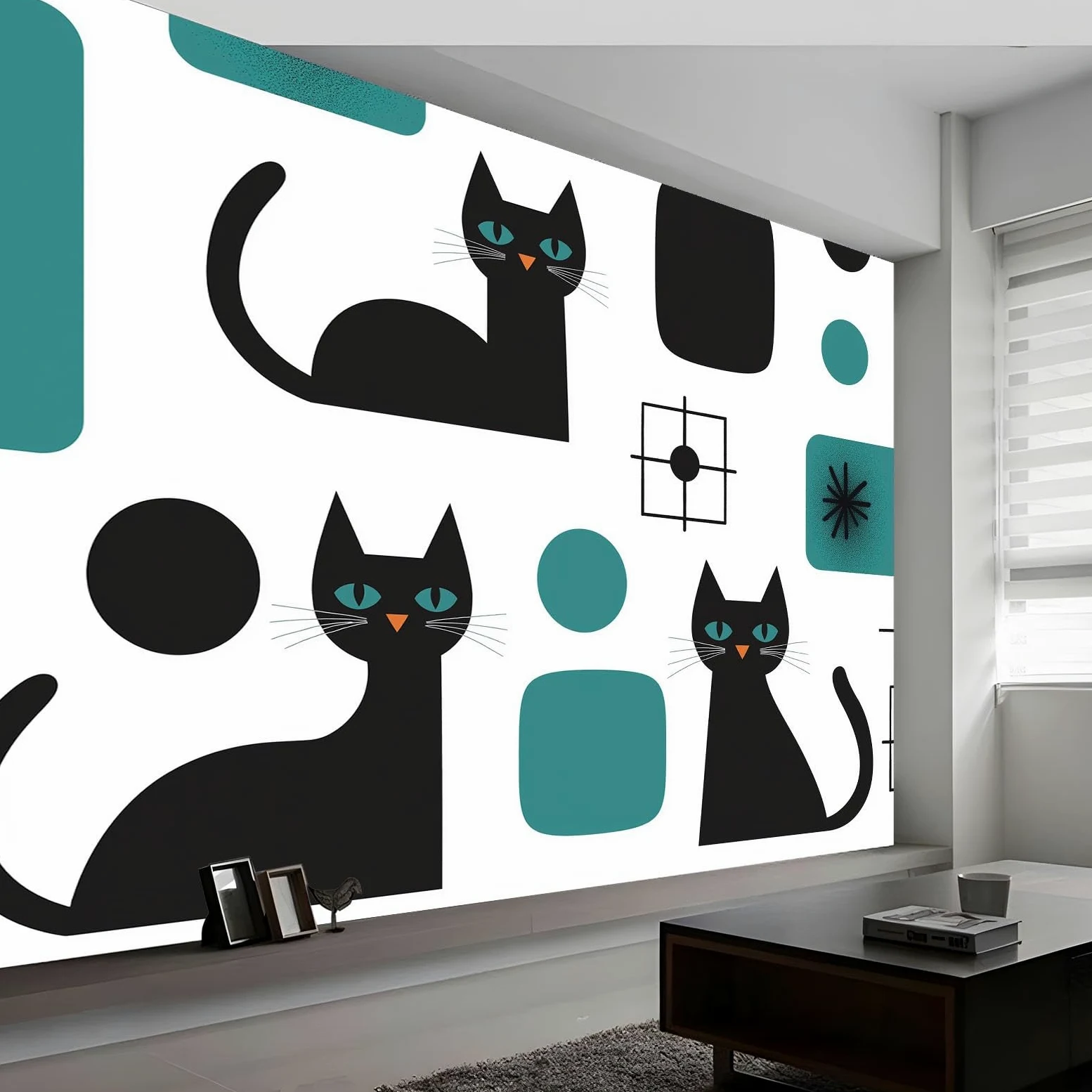 Fototapeta z włókniny 300 x 210 cm, abstrakcyjna, geometryczna, kot, minimalistyczna tapeta - do salonu - tapeta z włókniny XXL, tapeta ścienna, tapeta z motywem, efekt 3D, dekoracja ścienna, biała