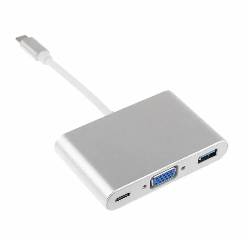 3 w 1 typ C USB C 3.1 Hub USB-C wtyczka do PD USB 3.0 VGA typ C gniazdo ładowarka adapter do MacBook Google Chromebook Pixel S10