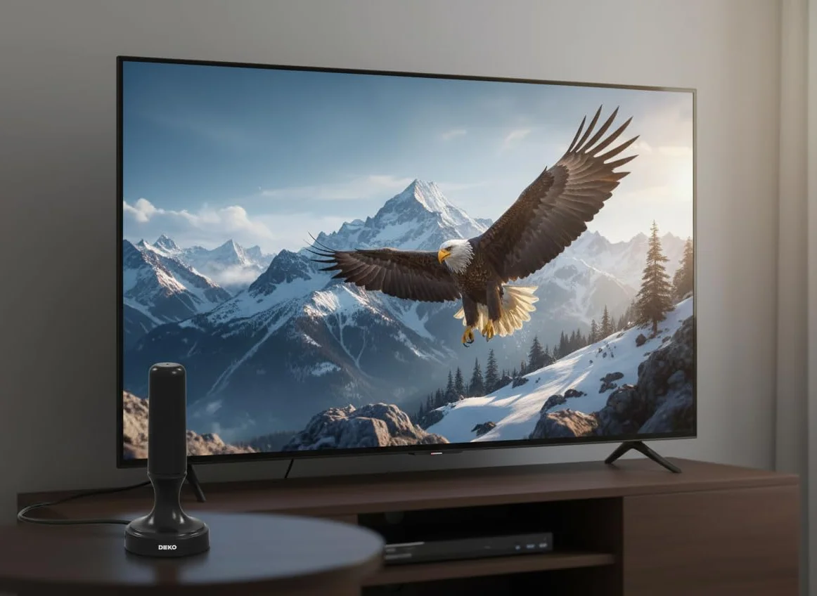 DEKO Antena DVB-T DVB-T2 ze wzmacniaczem, pokojowa HDTV, duży zasięg 360°, podstawa magnetyczna, kabel 5 m, 4K