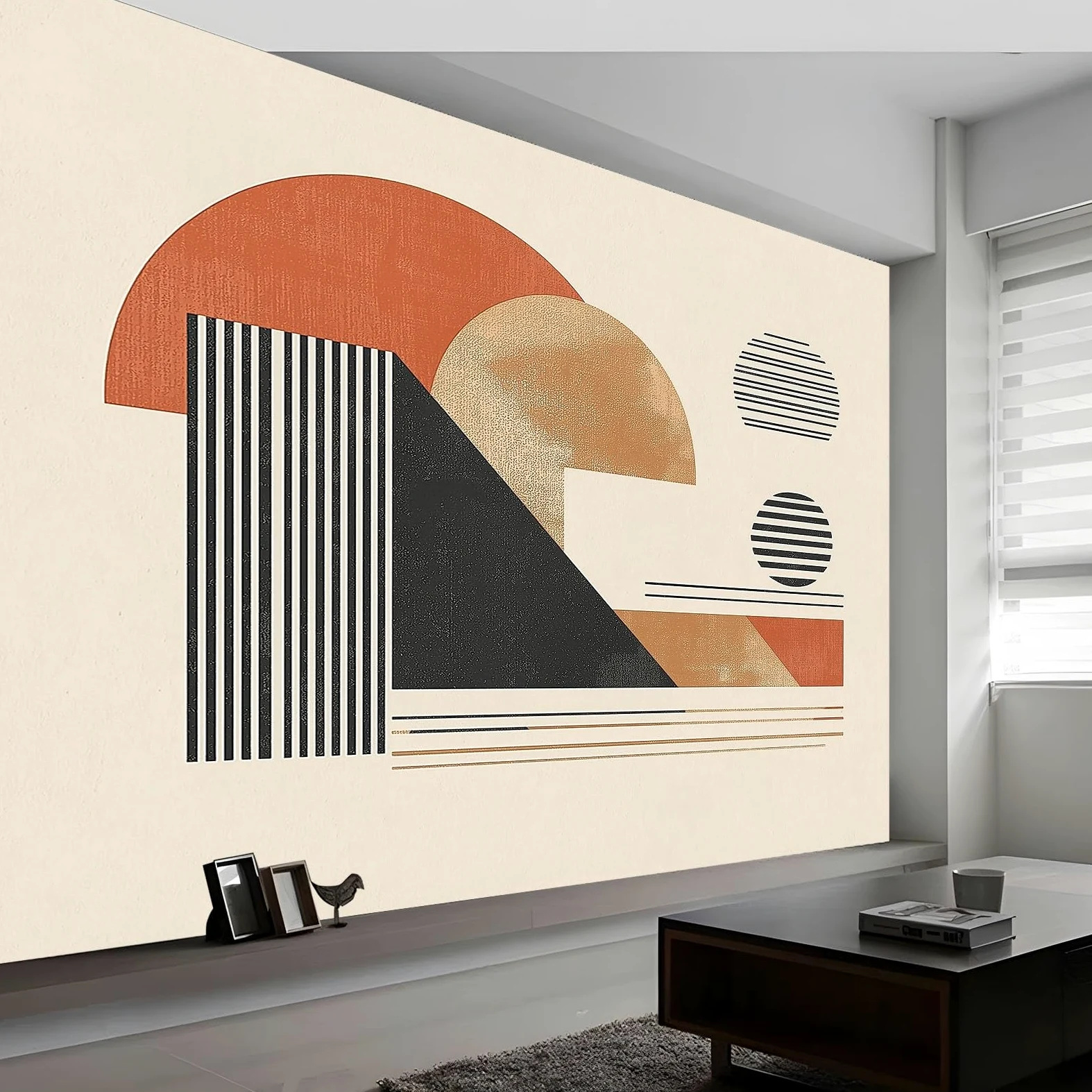 Abstrakcyjne geometryczne linie minimalistyczne 3D panoramiczna tapeta 300 x 210 cm, fototapeta z włókniny | Dekoracja ścienna Fototapeta Sypialnia Beżowa dla dzieci,