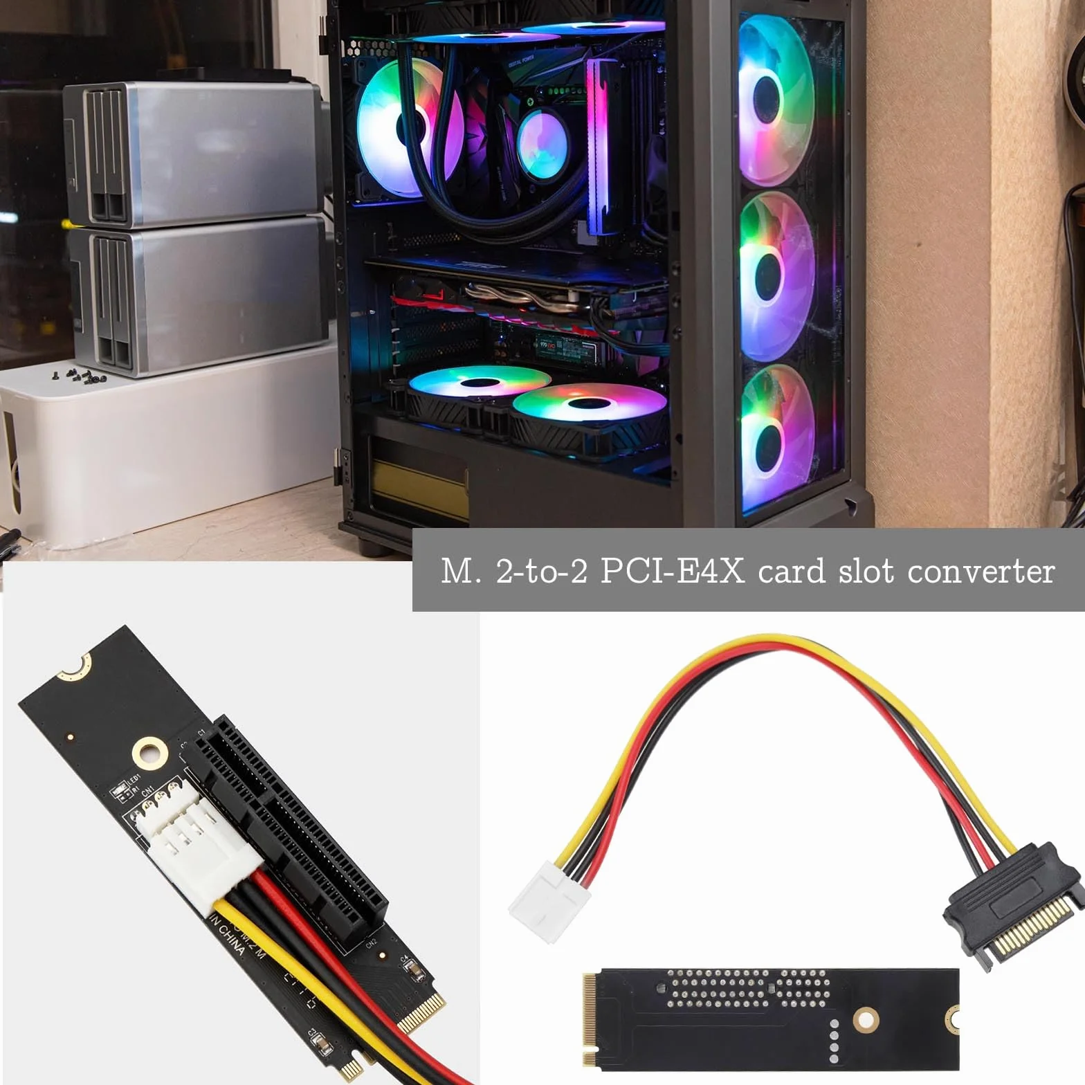 M.2 NGFF to PCI-E X4 Slot Riser Card Key M 2260 2280 SSD Port to PCIE Adapter with SATA Power Cord Kompatybilny z Miner Mining