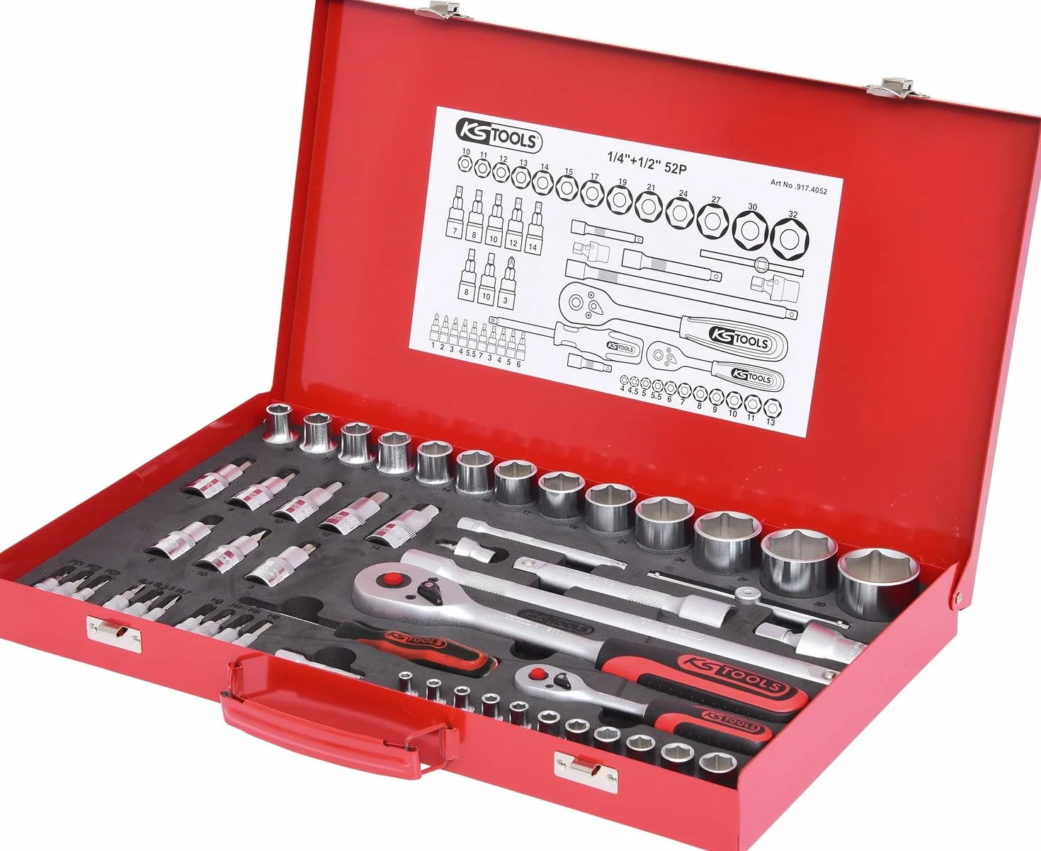 KS Tools 917.4052 Zestaw kluczy nasadowych, 52-szt 1/4"+1/2"