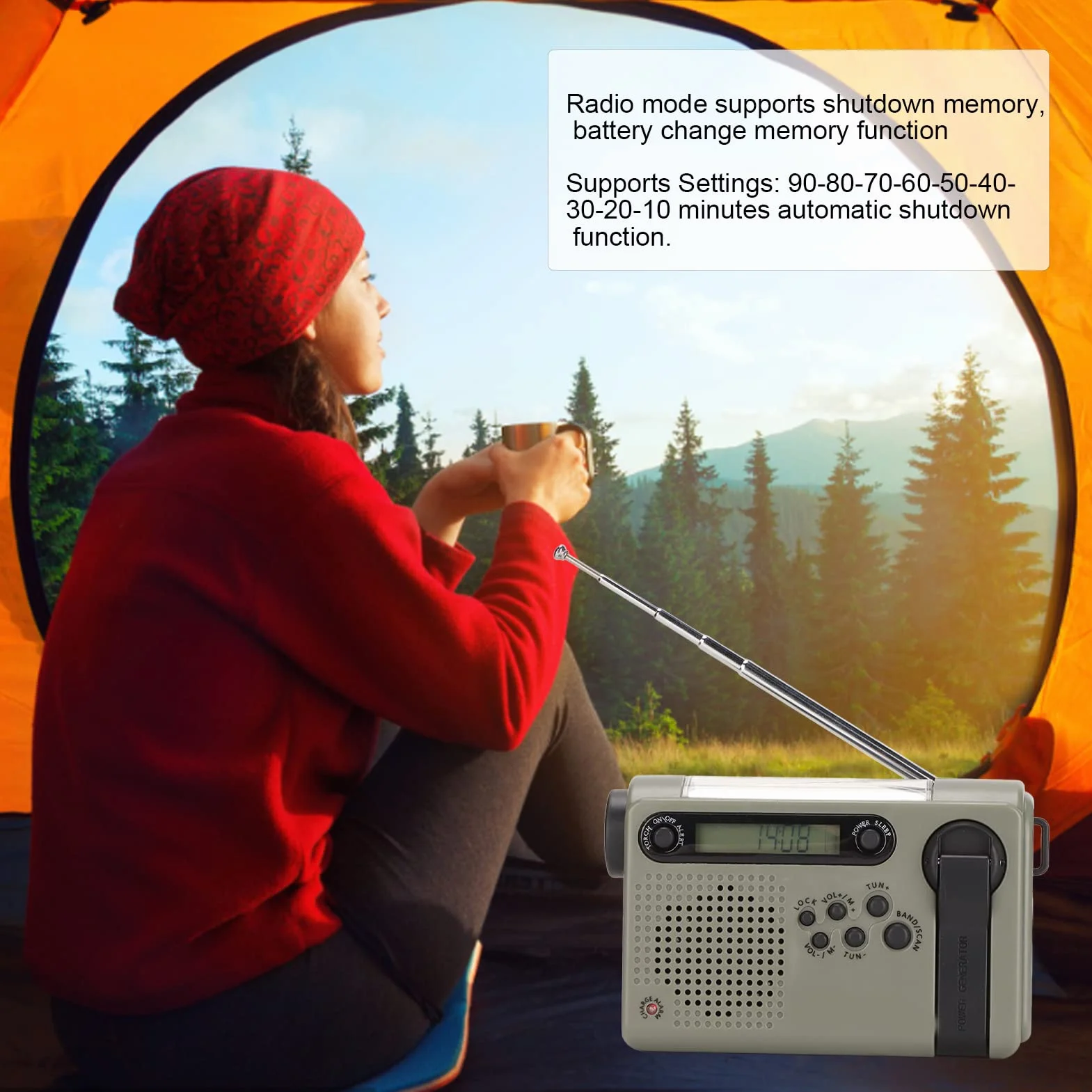Radio Pełnozakresowe Słoneczne 0,7 W 3,0 V-4,2 V ABS SOS Alarm Turystyka Piesza Ciemnozielony