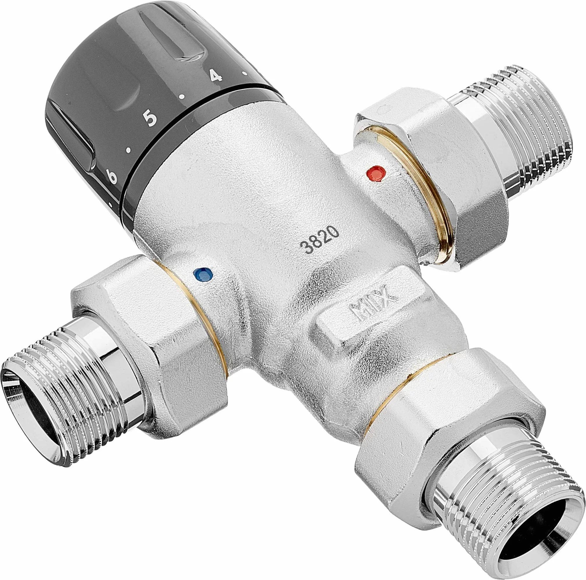 Caleffi 521500 termomikser 3/4 cala 30 – 65 °C odporny na zakamienie, regulowany, bez odzyskiwania cynku