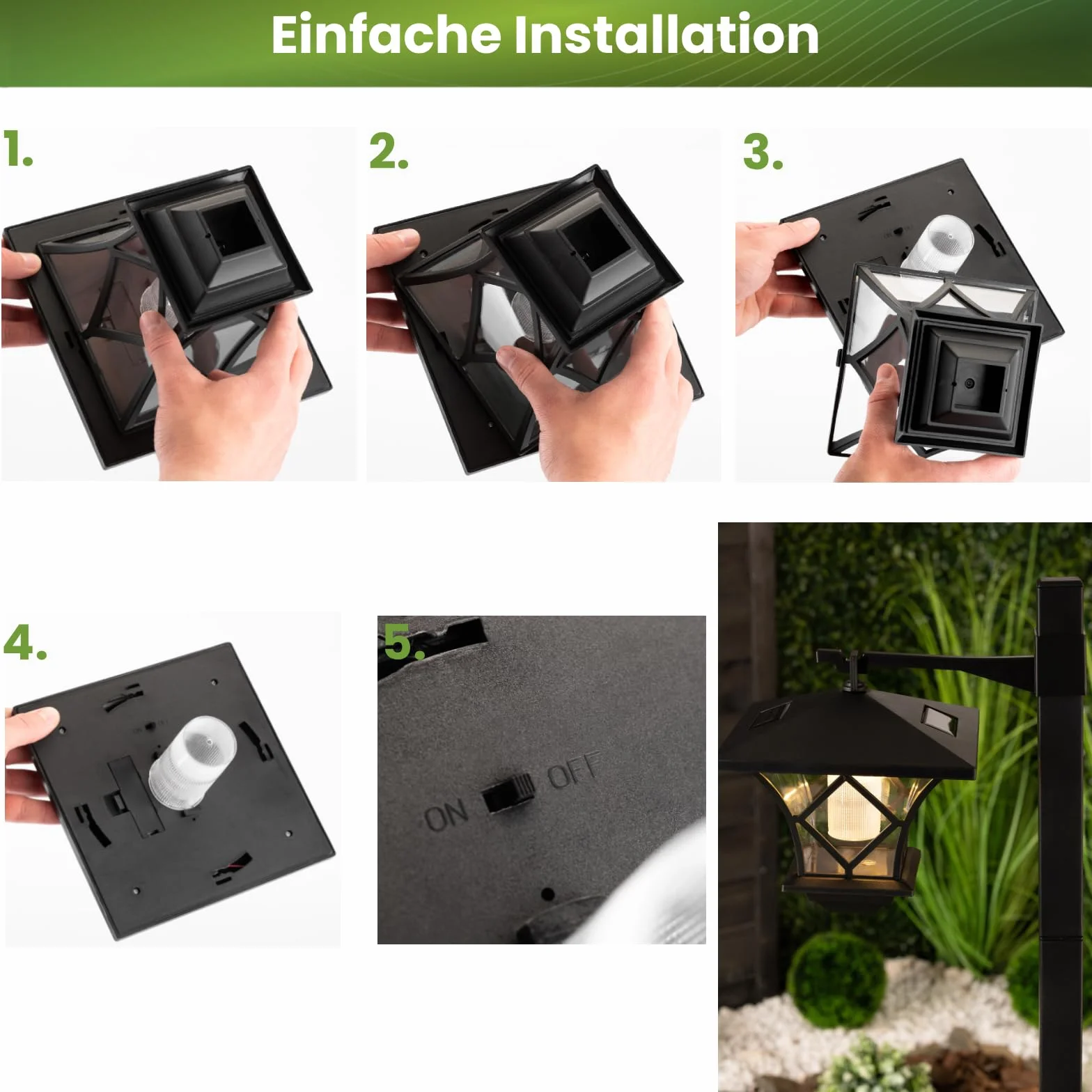 Lumiled Lampa solarna do ogrodu, z ostrzem do wbijania w ziemię, lampa solarna LED do użytku na zewnątrz, ciepła biel, 3000 K, solarna lampa ogrodowa, 150 cm, oświetlenie dróg, dekoracja ogrodowa