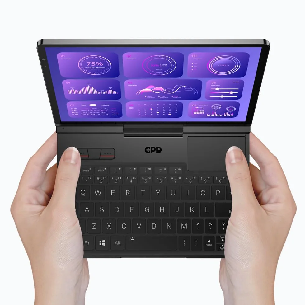 GPD Komputer kieszonkowy 4 (8840U) Ultra Mobile PC z aluminium z systemem Windows 11, wyświetlacz 8,8" Ultra HD, obracany o 180°, Ryzen 7 8840U, pamięć RAM: 16 GB LPDDR5x, SSD NVMe 1 TB, Wi-Fi 6E,
