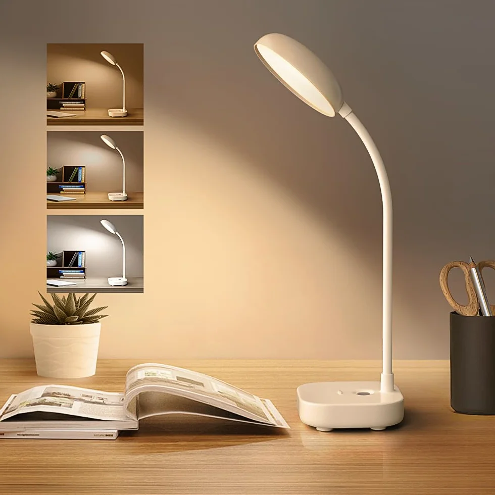 Różowa lampa stołowa z klipsem z portem ładowania USB - wąż obrotowy o 360°, ochrona oczu, lampka nocna i lampka do czytania dla dzieci
