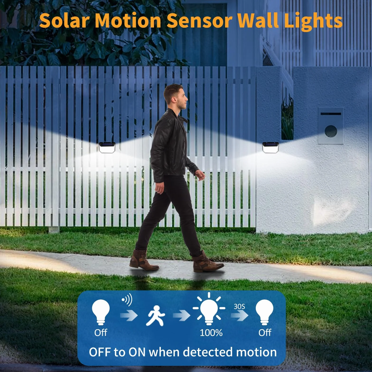 K KASONIC Solarne lampy ogrodzeniowe z dwoma czujnikami, wodoodporne lampy ruchowe 6500 K o szerokim kącie oświetlenia 300°, do ogrodu, 4 sztuki, zewnętrzne oświetlenie ścienne do domu