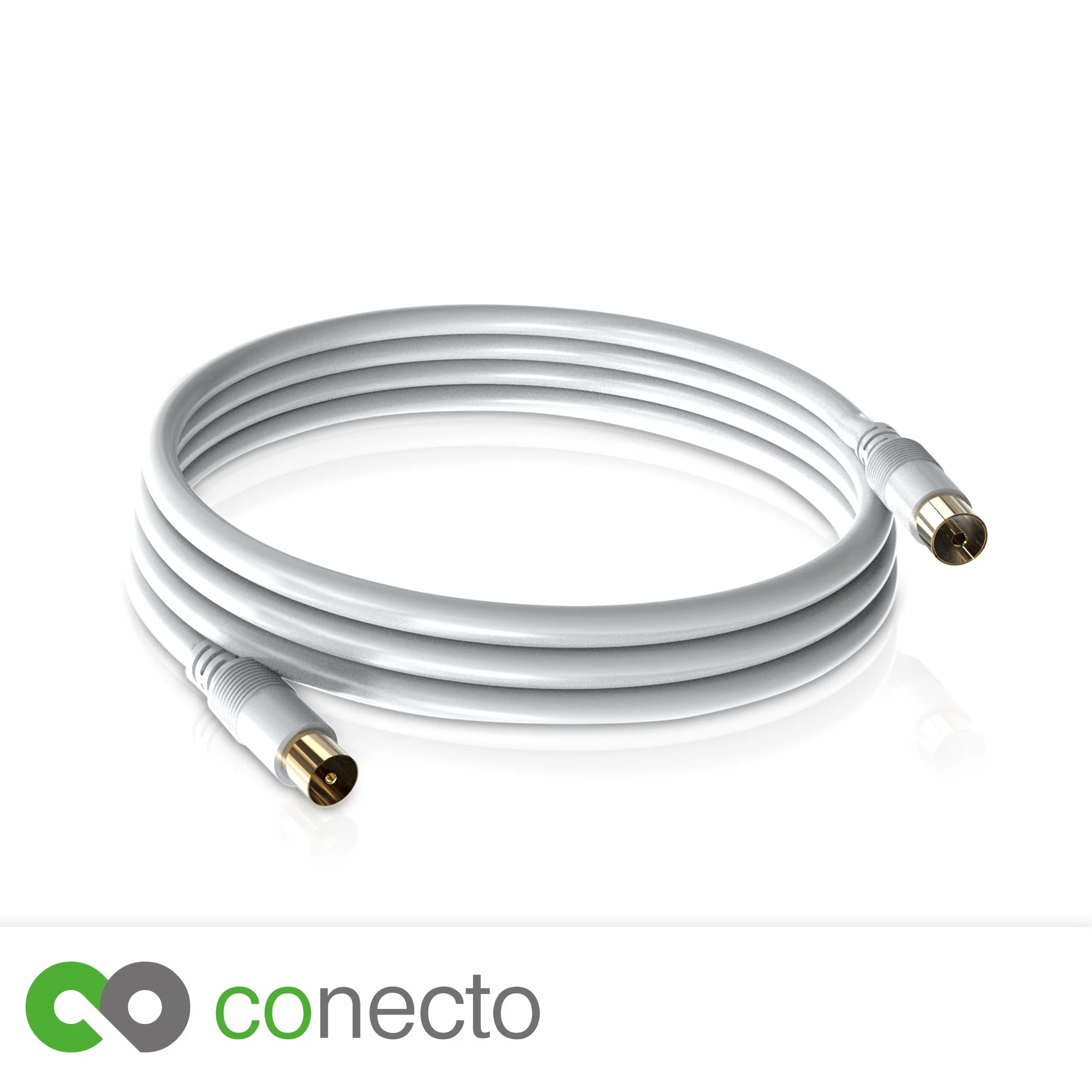 Conecto HQ kabel antenowy DVB-C, DVB-T/T2-4K UHD 1080p Full HD HDTV 3D, koncentryczny, wtyczka TV/gniazdo, podwójne ekranowanie, pozłacana wtyczka, biały, 1,5 m