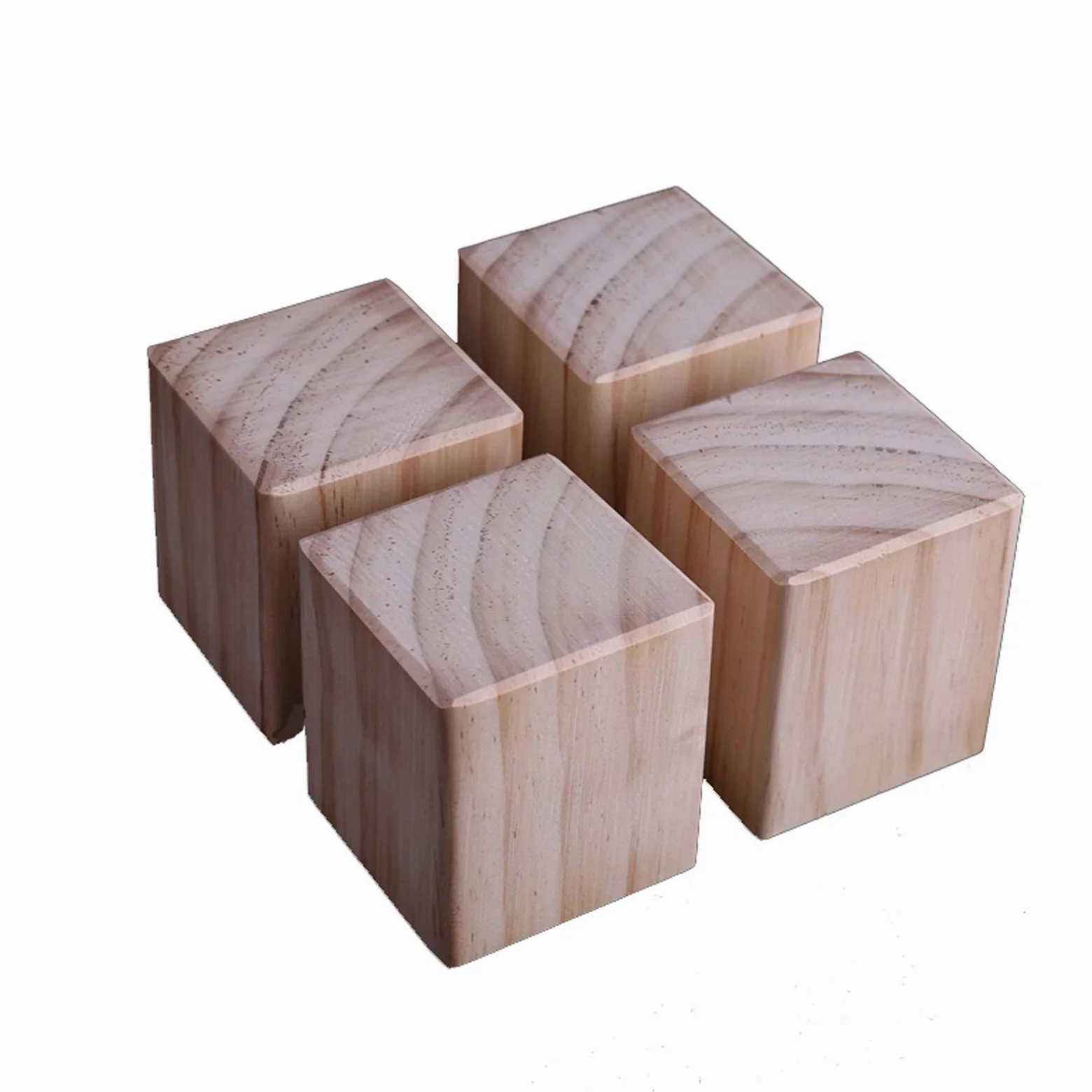 Nogi meblowe z litego drewna, zestaw 4 sztuk, sofa, krzesło, stolik kawowy, szafka pod umywalkę, nogi, kwadratowe, okrągłe, drewniane klocki na nogi, kolor drewna, 7 x 7 x 10 cm, podniesienie