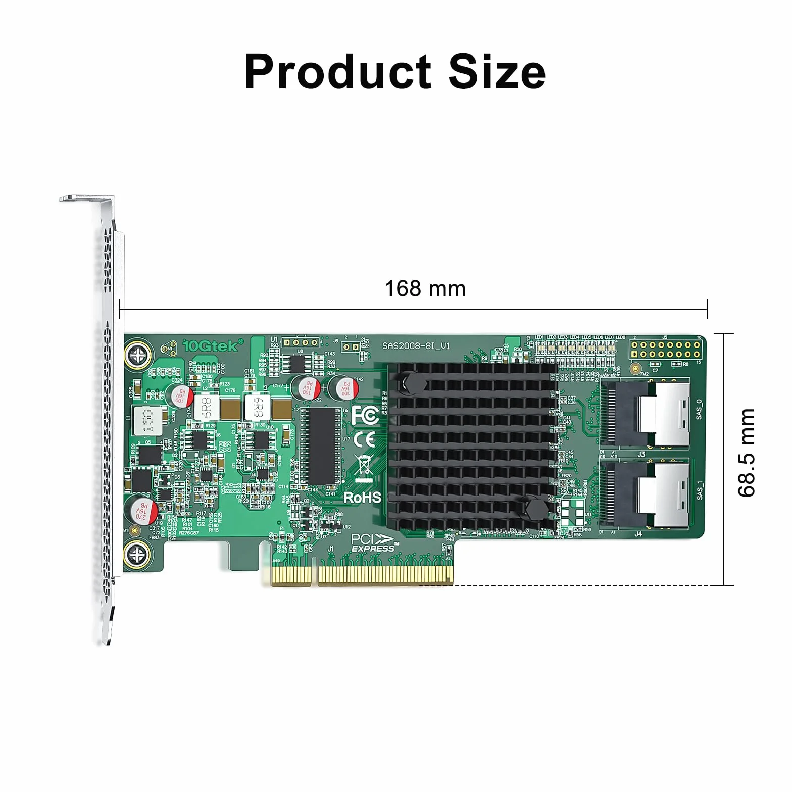 Internal PCI Express SAS/SATA HBA RAID Controller Card, SAS2008 Chip, X8, 6Gb/s, SAS 9211-8I