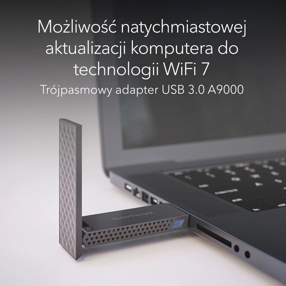 Adapter USB 3.0 NETGEAR Nighthawk WiFi 7 (A9000) – trójpasmowa karta sieciowa BE6500 Gigabit (6,5 Gb/s) – pasmo 6 GHz – działa z każdym routerem i siecią mesh – dla komputerów z Windows 11