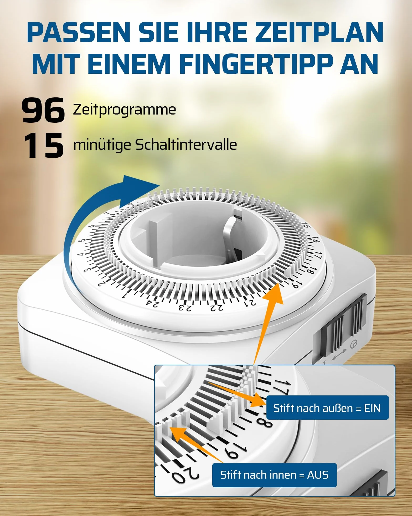 DEWENWILS Mechaniczny programator czasowy, gniazdko, programator sterujący, format 24 h, analogowy, z 96 segmentami, do ekspresu do kawy, 2 sztuki, timer