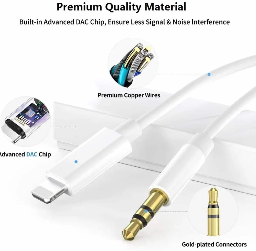 Kabel Aux do iPhone'a w samochodzie,kabel Aux 3,5mm o długości 1,2m do gniazda Lightning do samochodowego zestawu stereo/słuchawek/głośników,kompatybilny z iPad/iPhone14/13/12/11/Pro Max/X/XR/XS/8Plus