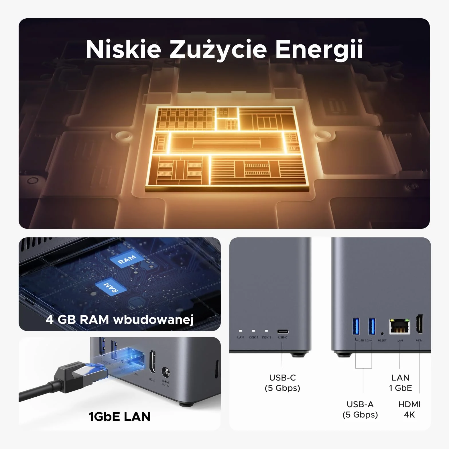 UGREEN NASync DH2300 2-bajowy NAS 4GB RAM LAN 1GbE AI Album