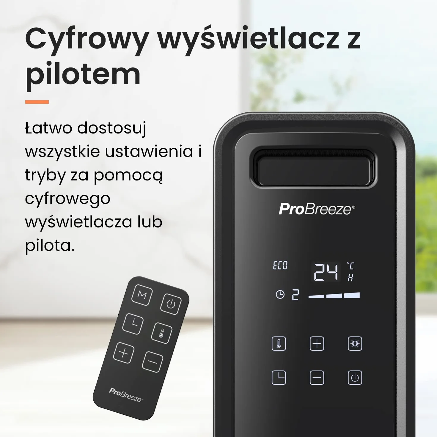 ProBreeze Grzejnik Elektryczny z Termostatem Pilotem Zdalnego Sterowania, Energooszczędny Ekologiczny Bezolejowy, Programator Czasowy, Bezpieczny z Zabezpieczeniem przed Przegrzaniem, 2000W, Czarny