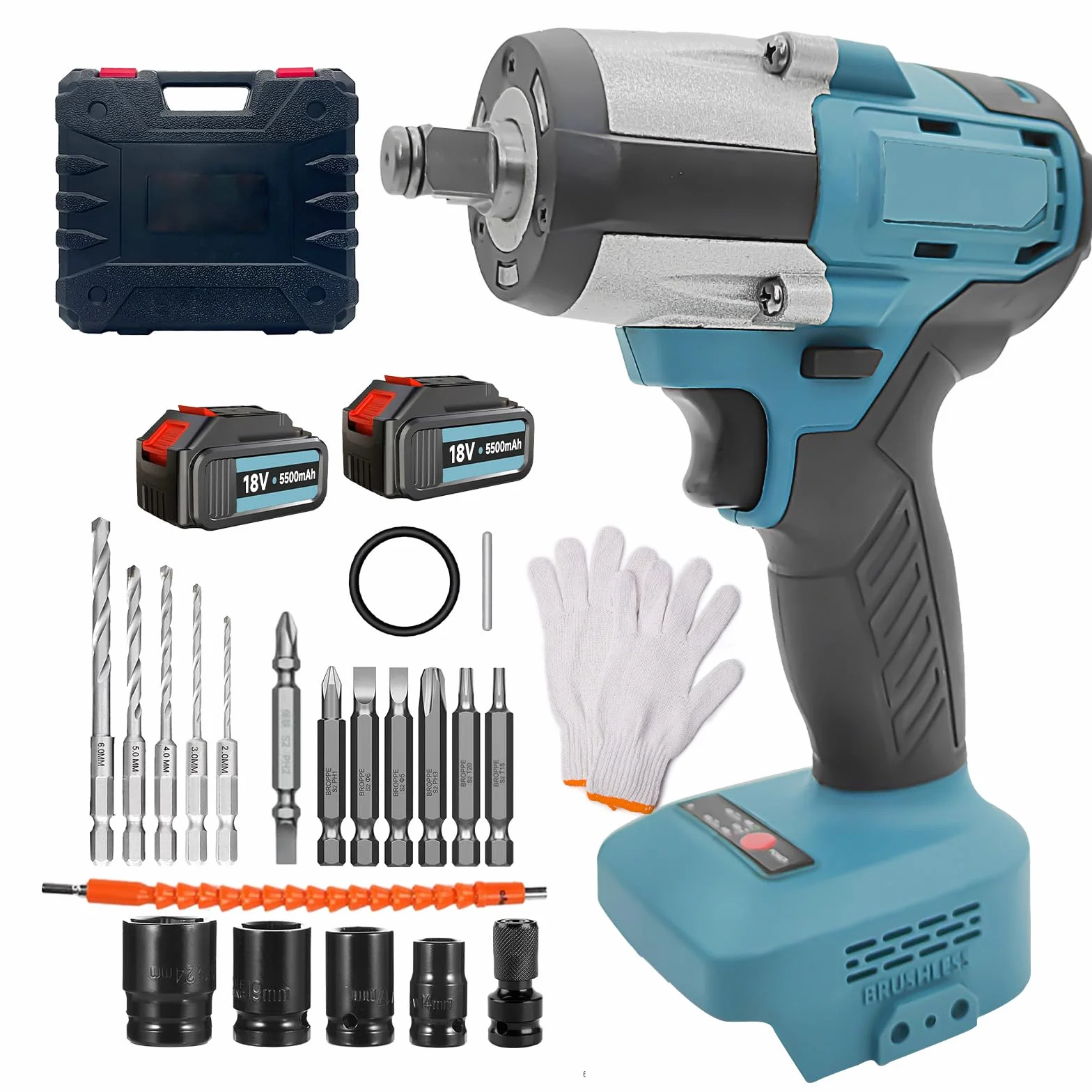 Akumulatorowa wkrętarka udarowa 18 V, mocowanie 1/2", moment obrotowy 520 Nm, bezszczotkowa wkrętarka udarowa, 3 poziomy mocy, w zestawie akumulator 3,0 Ah w walizce