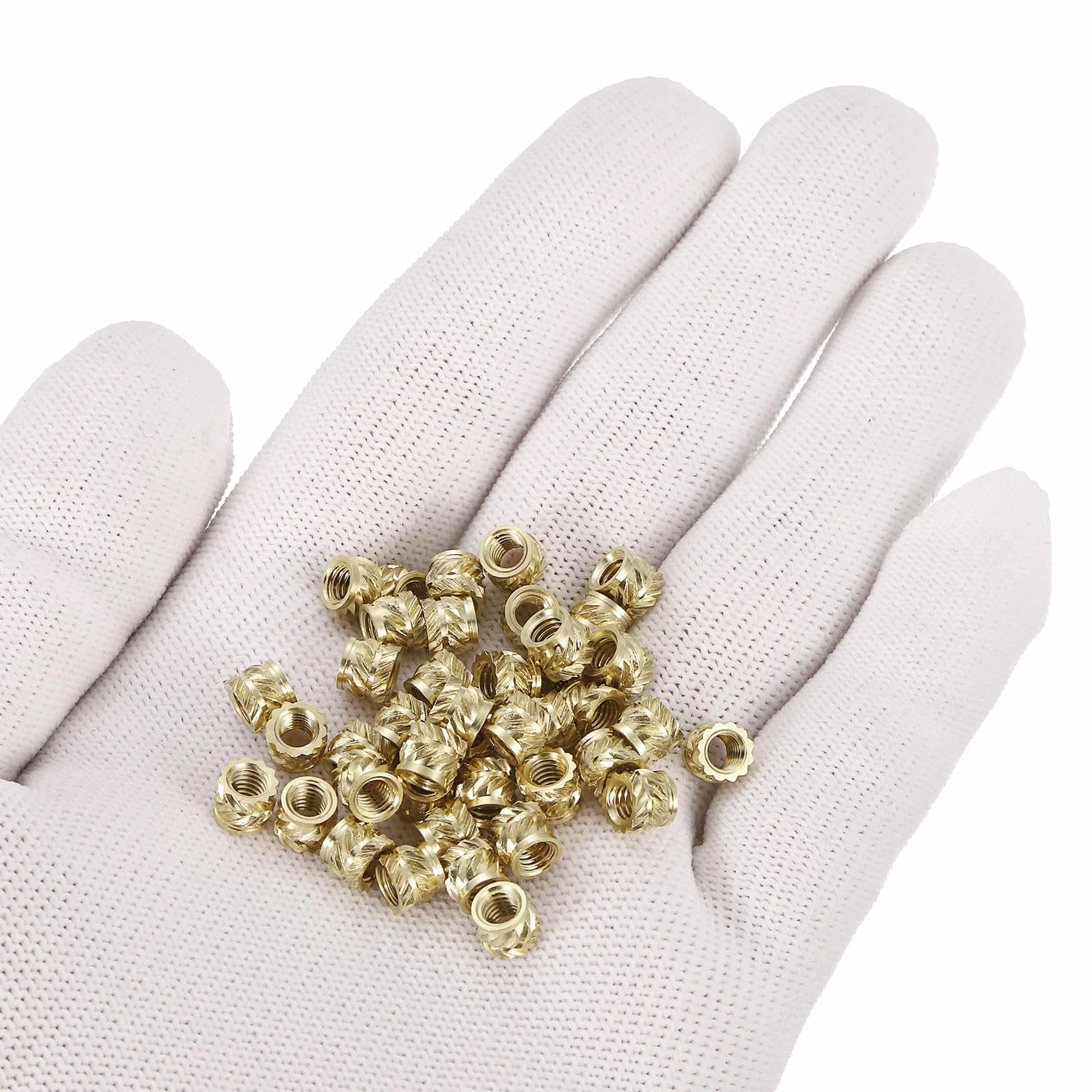 QUARKZMAN Karbowane nakrętki do wkładania, 50 sztuk M4 x 5 mm szer. x 6 mm OD, mosiężne nakrętki do drukowania 3D, wkładki gwintowane żeńskie, mosiężne nakrętki wkładane