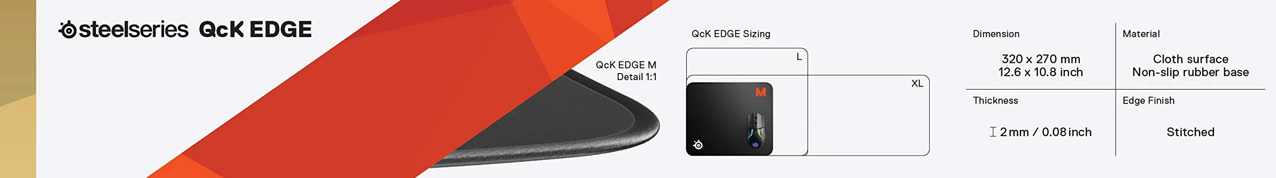 SteelSeries QcK Gaming Surface - duża tkanina z przeszytymi krawędziami - bardzo trwała - zoptymalizowana pod kątem czujników do gier - czarna